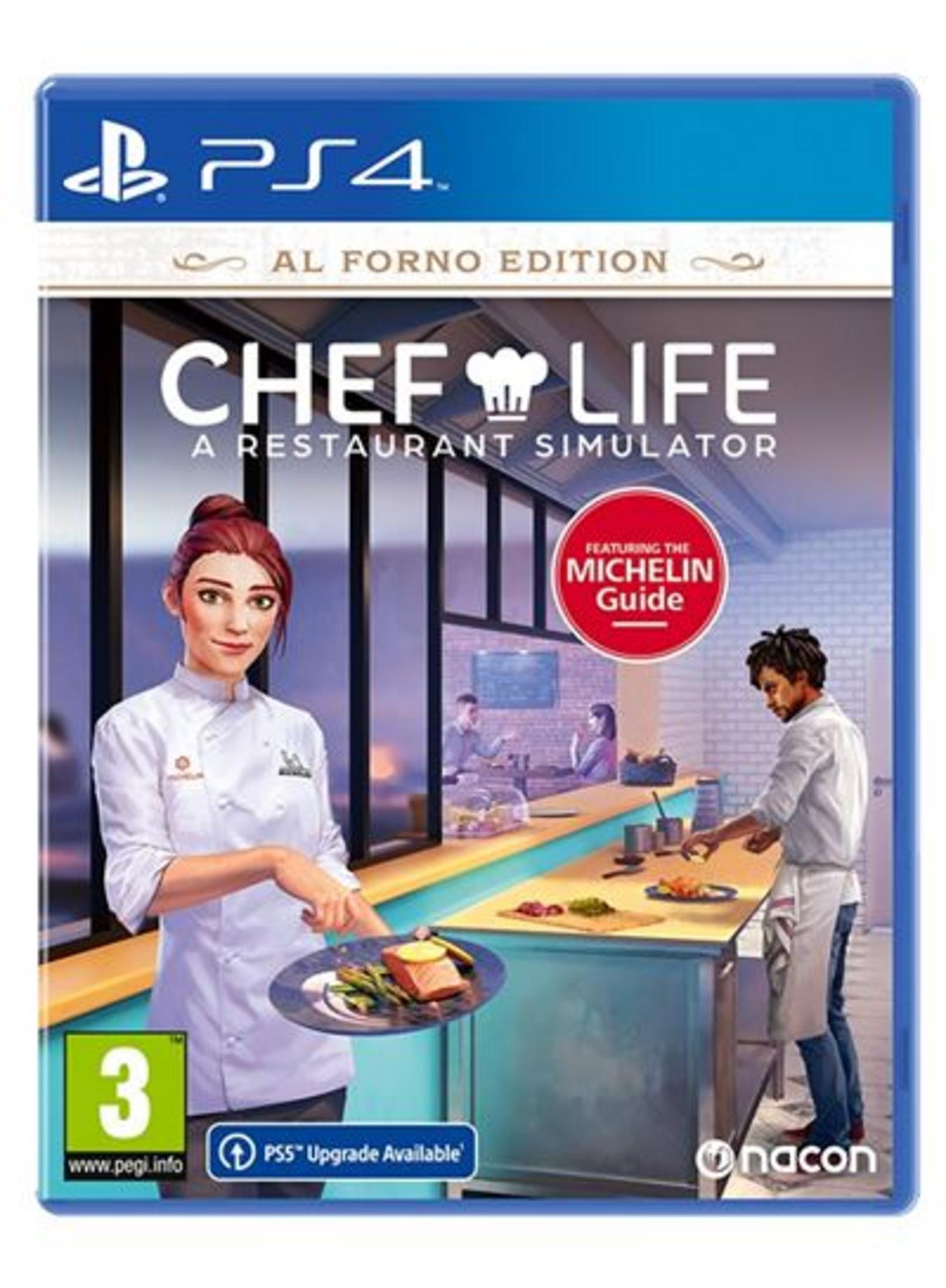 Copertina gioco PS4 Chef Life: A Restaurant Simulator, con chef e ambientazione cucina.