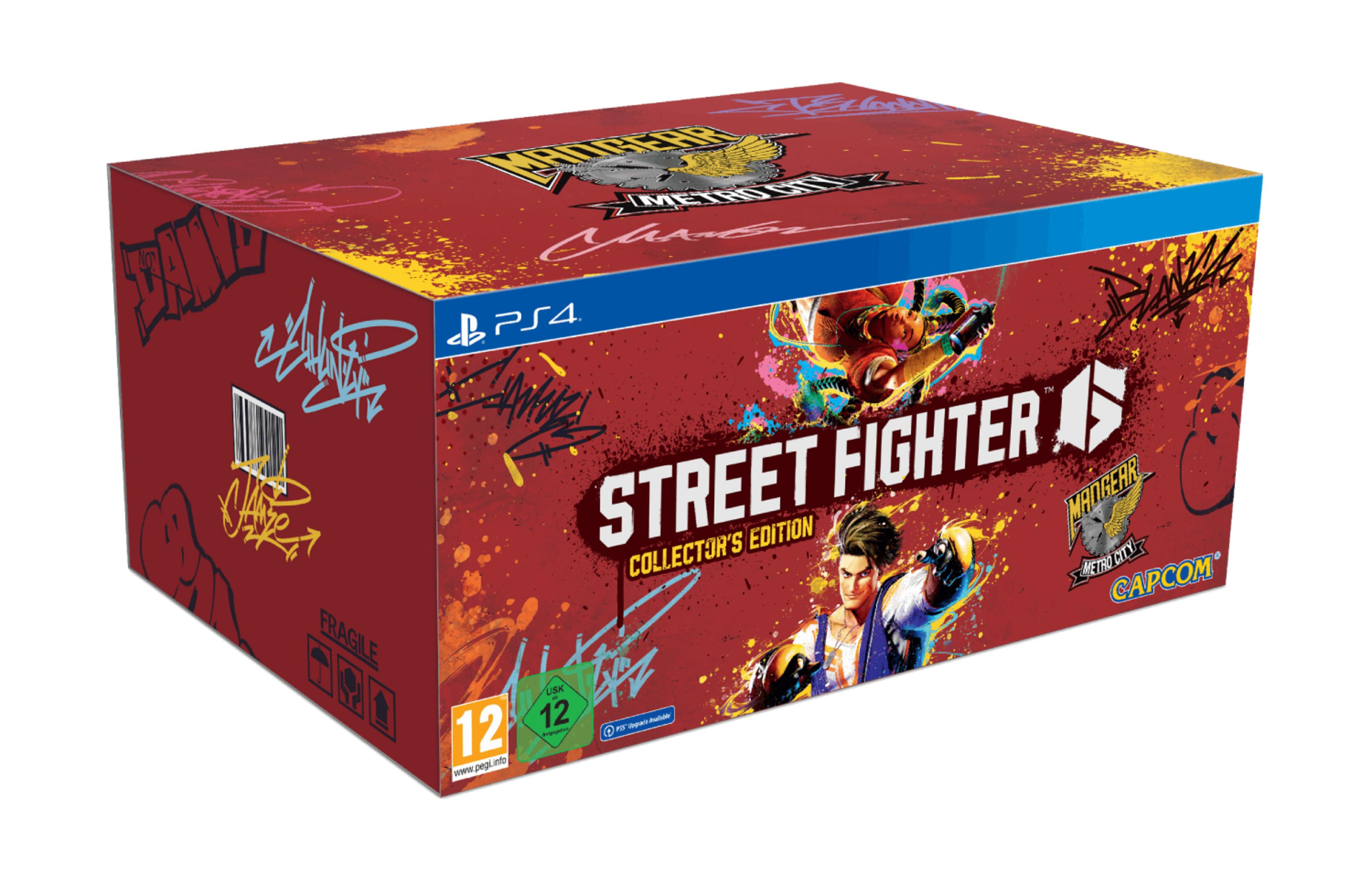 Caja PS4 Edición Coleccionista Street Fighter con personajes de anime y diseño de grafiti.