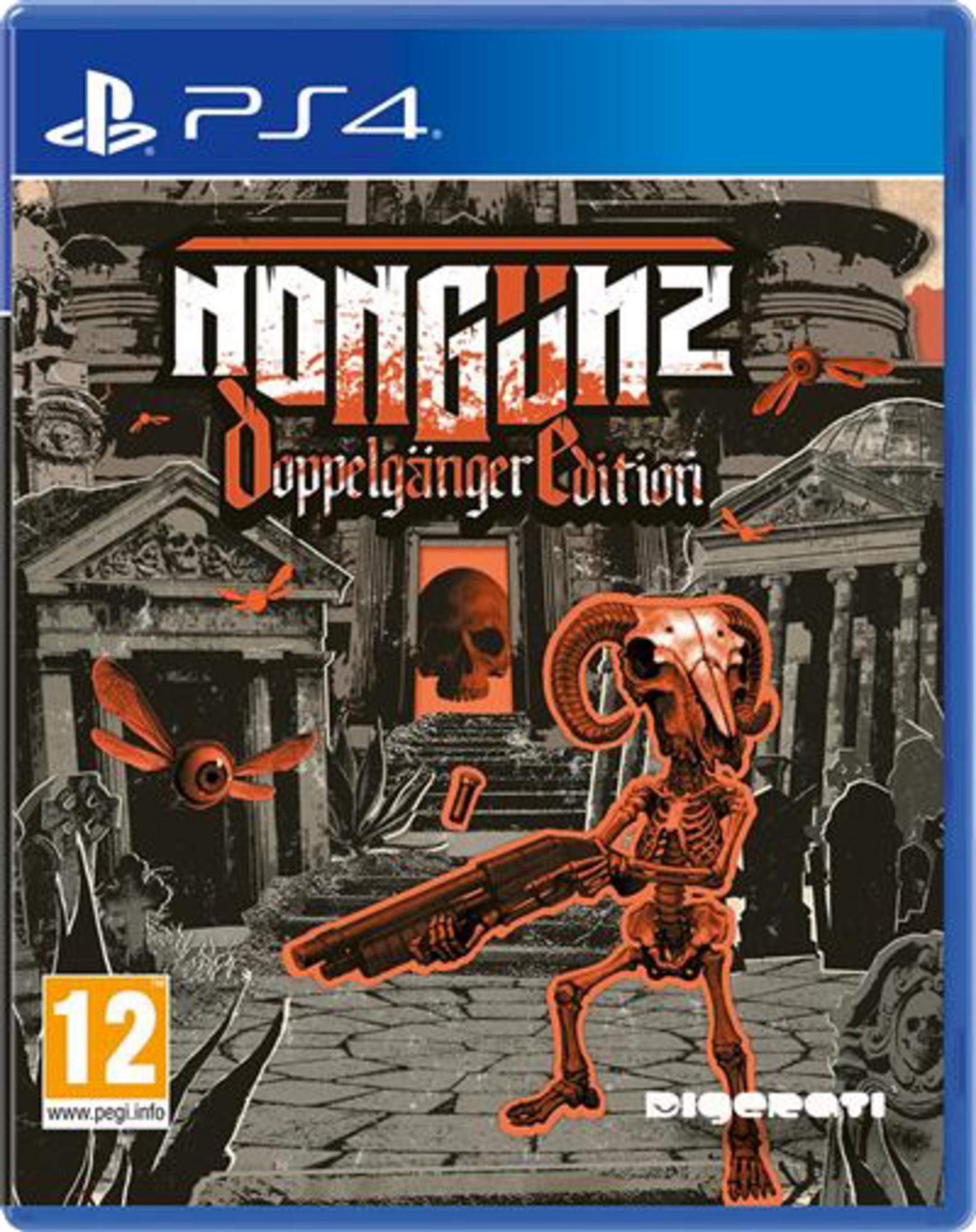 Portada de juego PS4: Esqueleto con pistola ante telón de fondo espeluznante con calaveras.
