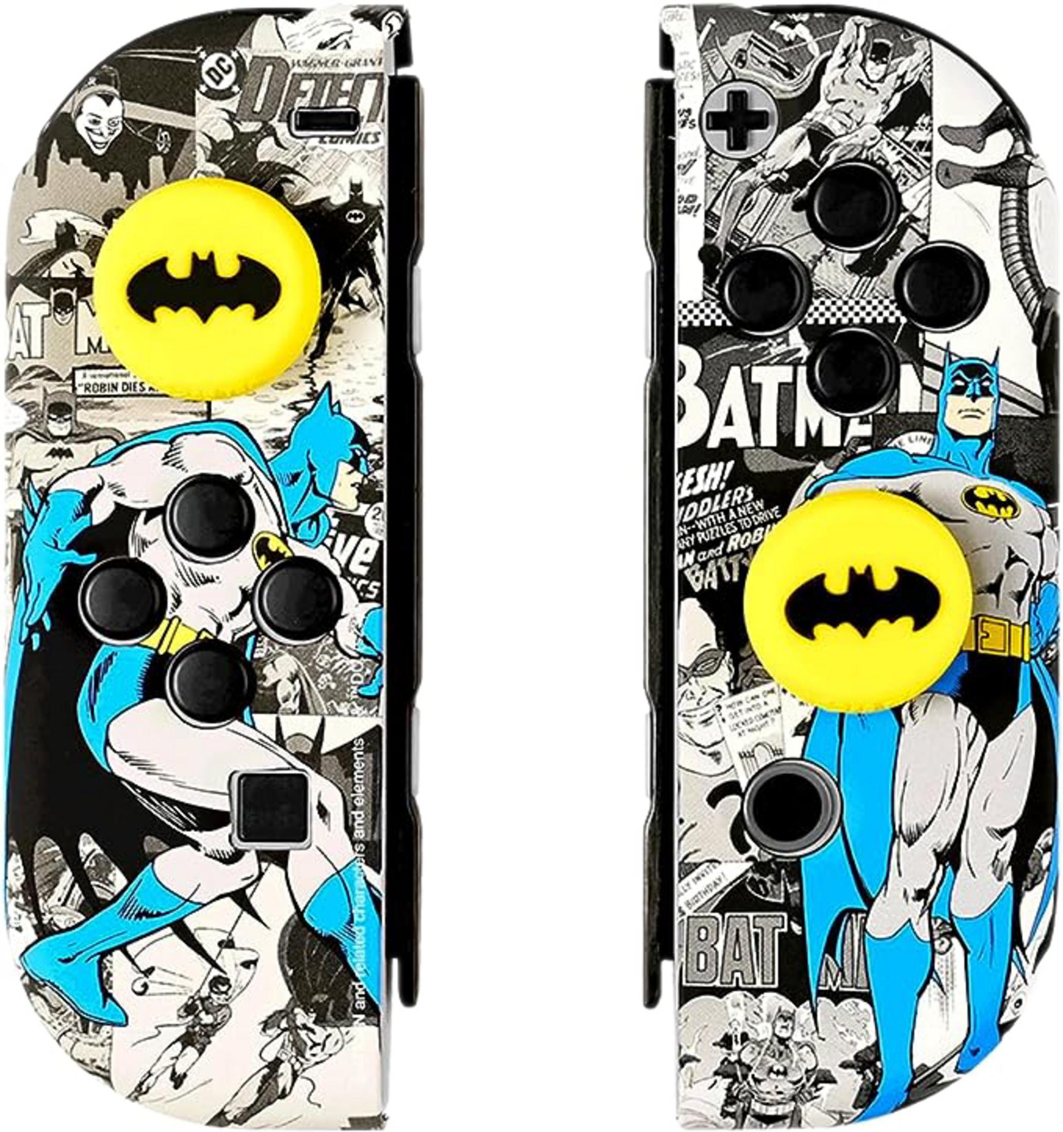 Joy-Con Batman con arte fumetto e pulsanti logo giallo.
