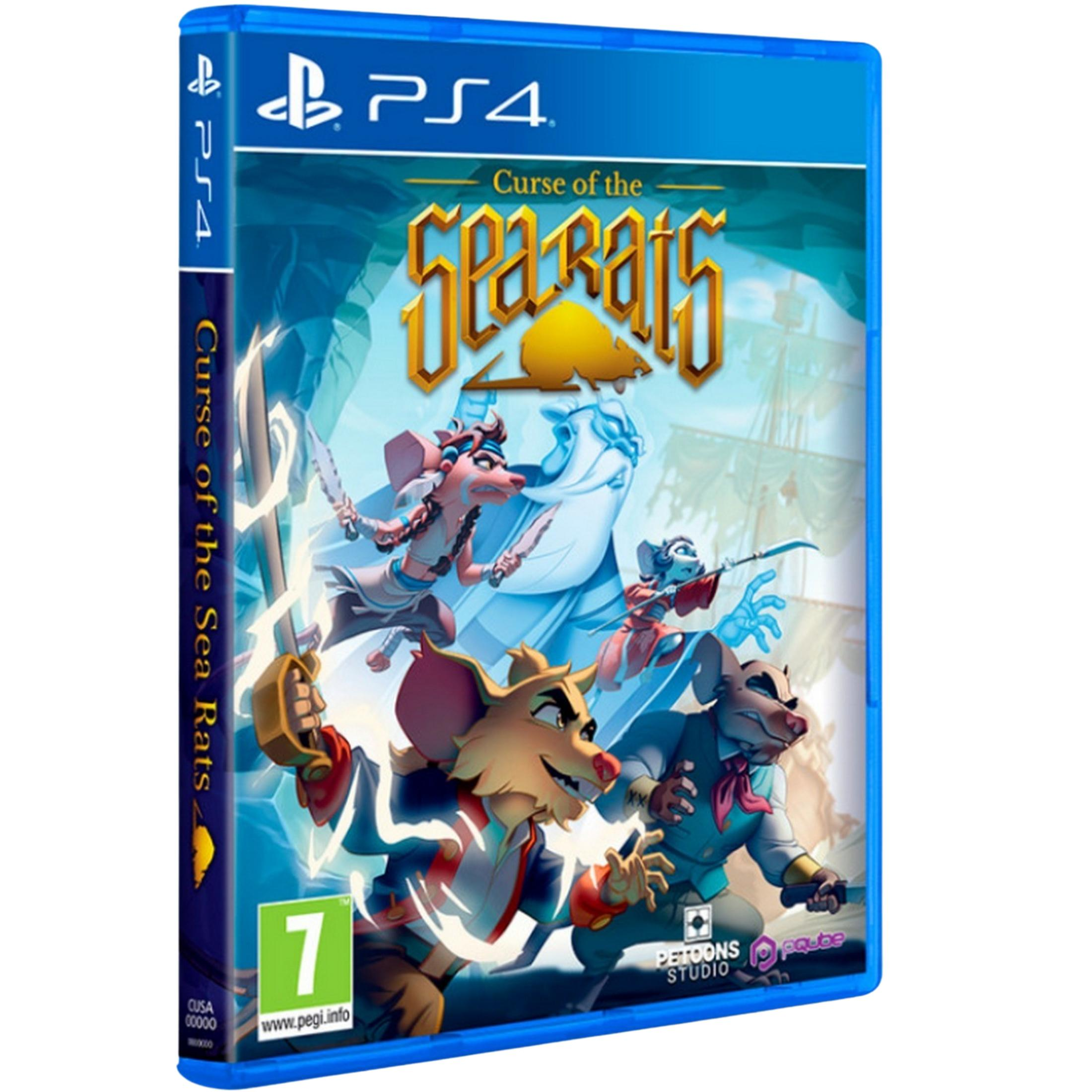 Custodia gioco PS4 con personaggi topi e nave pirata sullo sfondo.