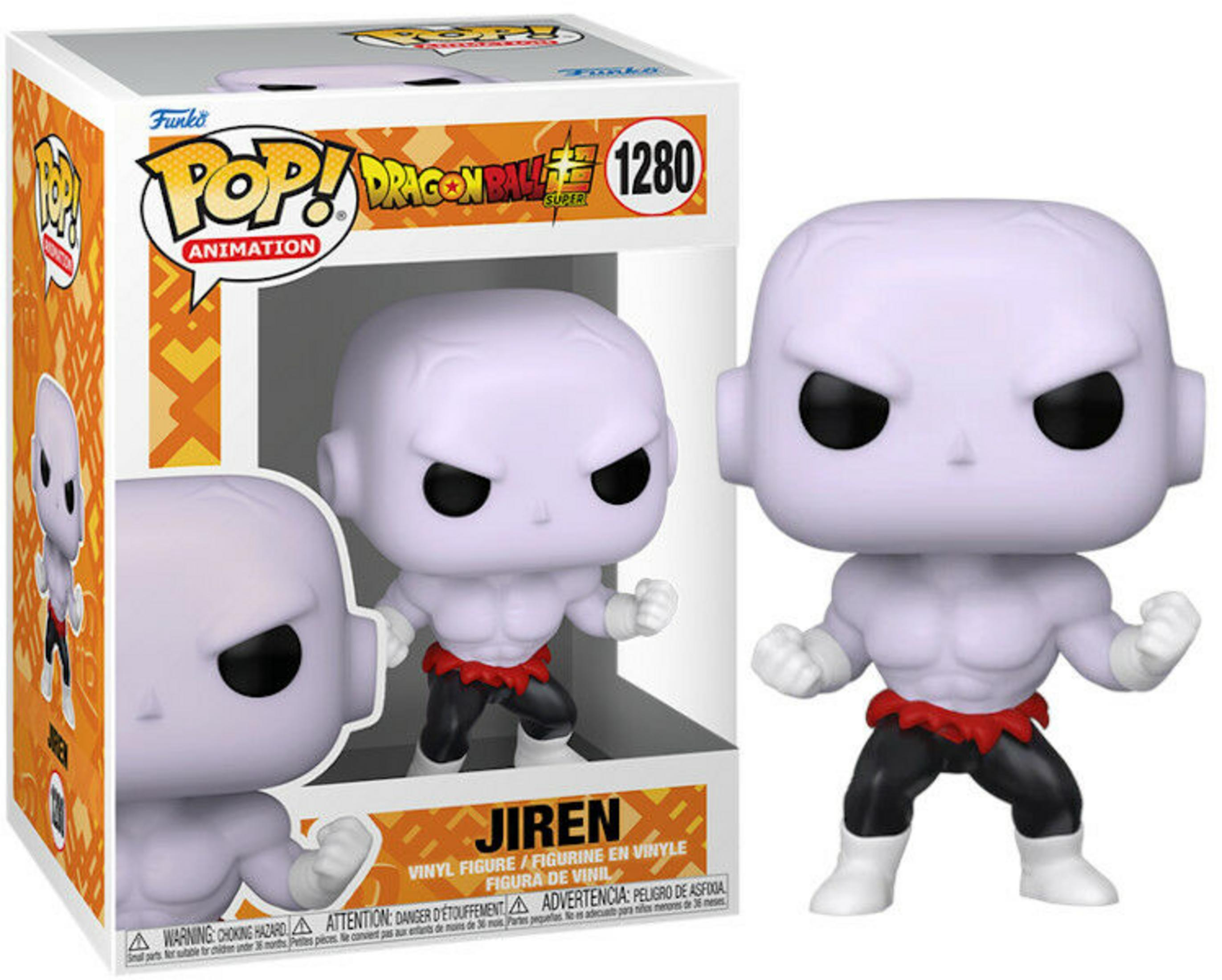 Una figuretta in vinile Funko Pop di Jiren da Dragon Ball Super, nella sua scatola.