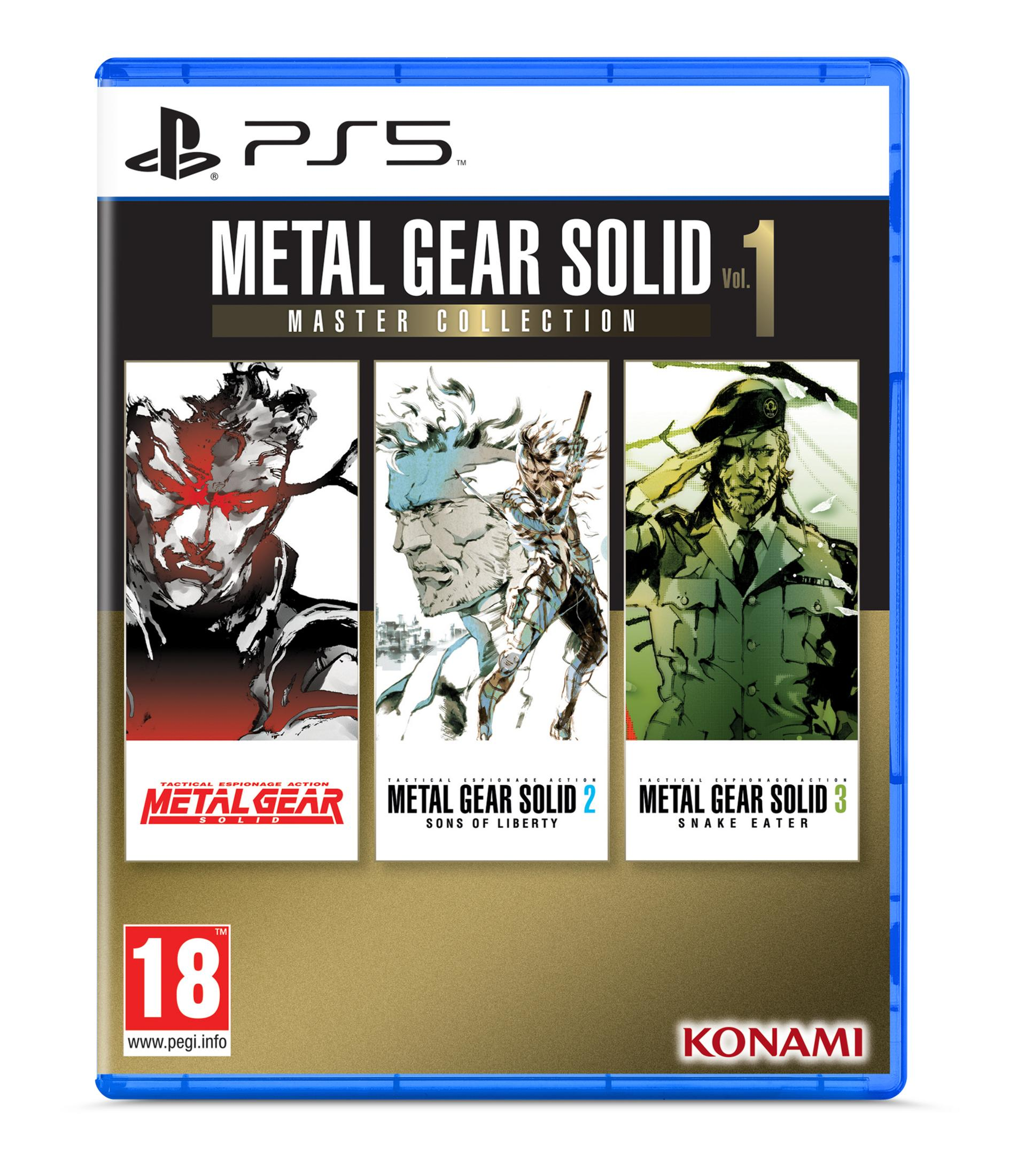Funda de juego PS5 con arte de portada de Metal Gear Solid 1, 2, 3. PEGI 18.