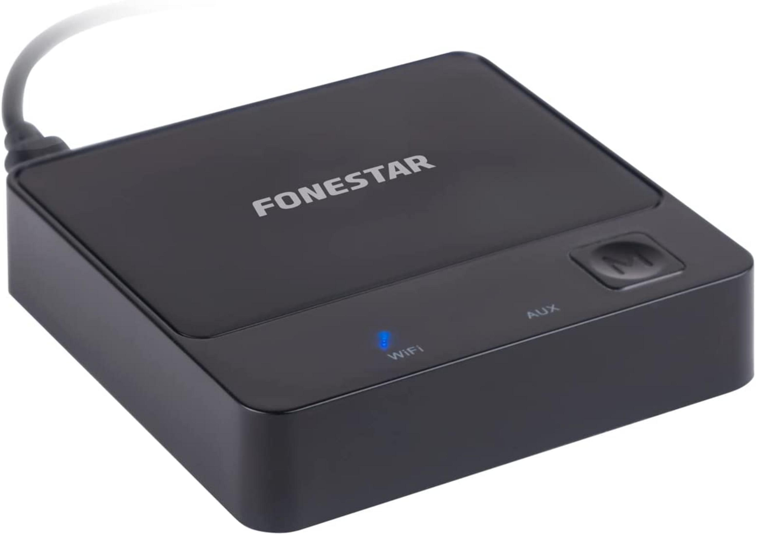 Adaptador Fonestar negro con luz WiFi azul y botón M.