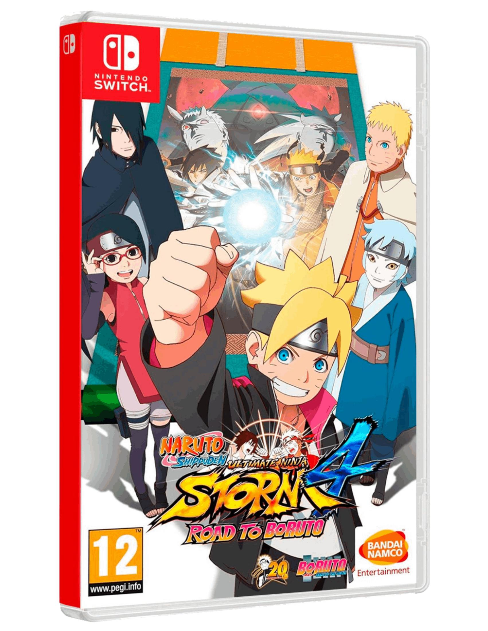 Caja del juego Nintendo Switch con personajes de Naruto y logo "Road to Boruto".