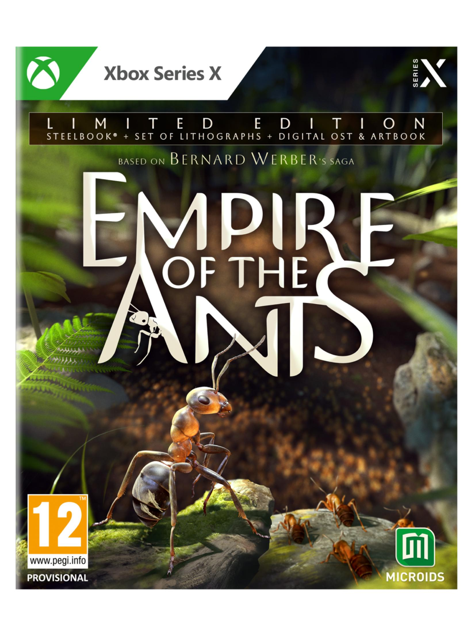 Gioco Xbox "Empire of the Ants" con formiche e logo.