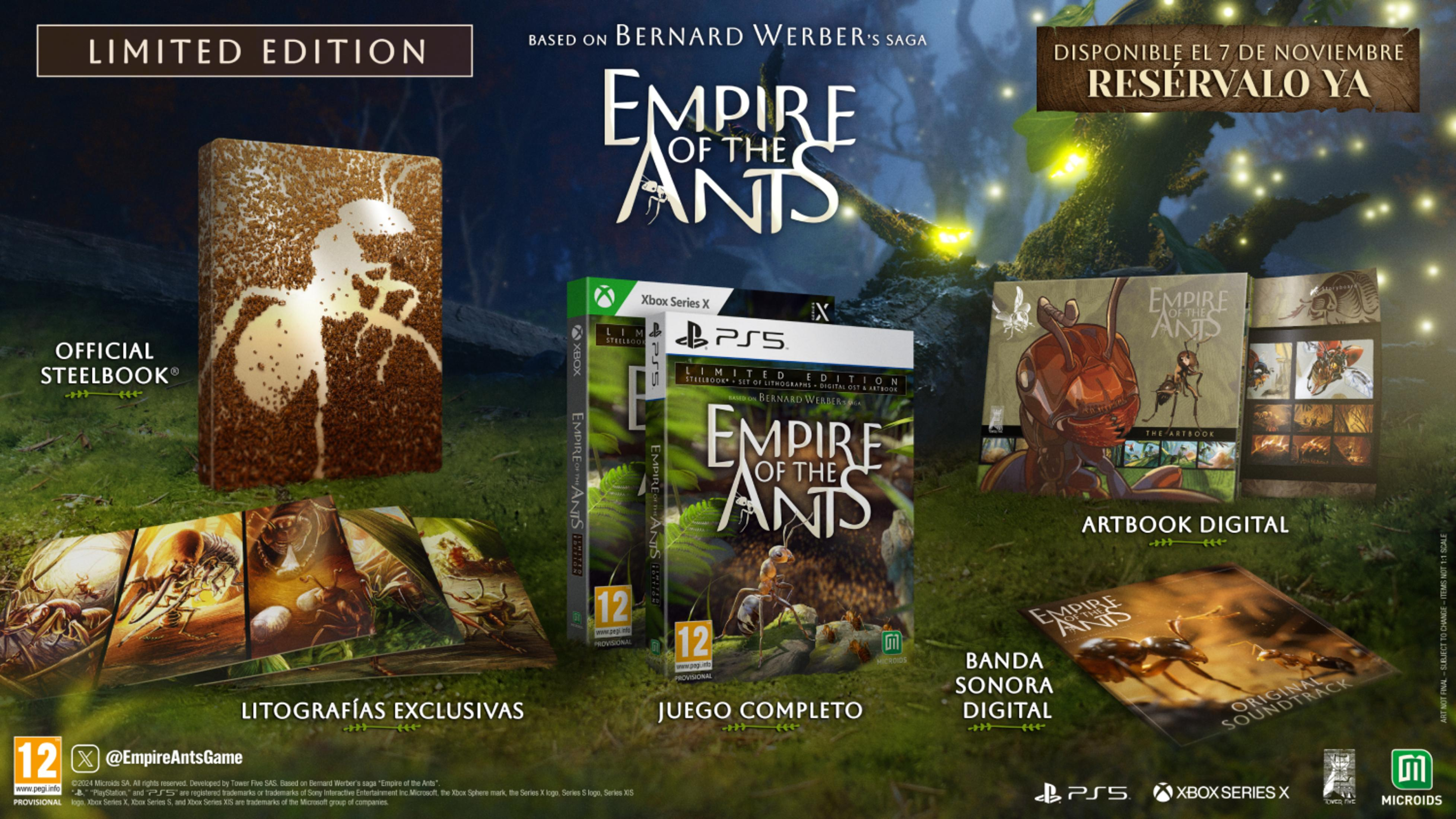 Immagine promozionale per l'edizione limitata di 'Empire of the Ants', con steelbook, artbook, colonna sonora.