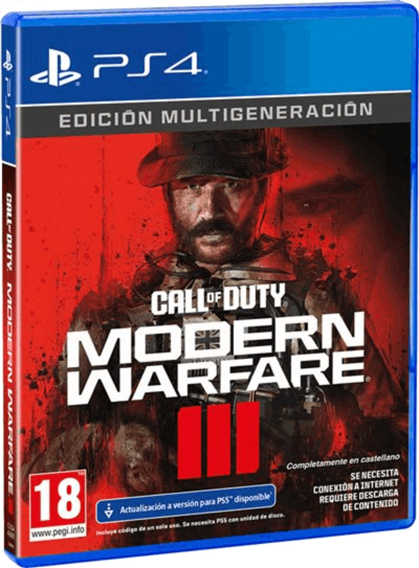 Caja del juego Call of Duty: Modern Warfare III para PS4 con un soldado.