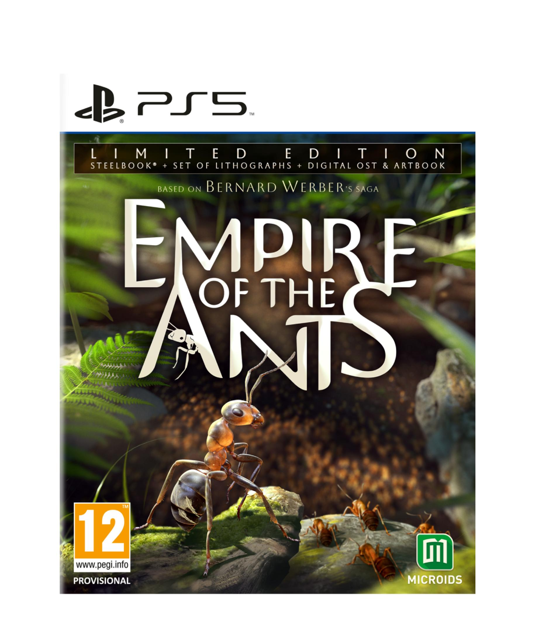 Juego PS5 "Empire of the Ants" Edición Limitada con hormigas y hojas.