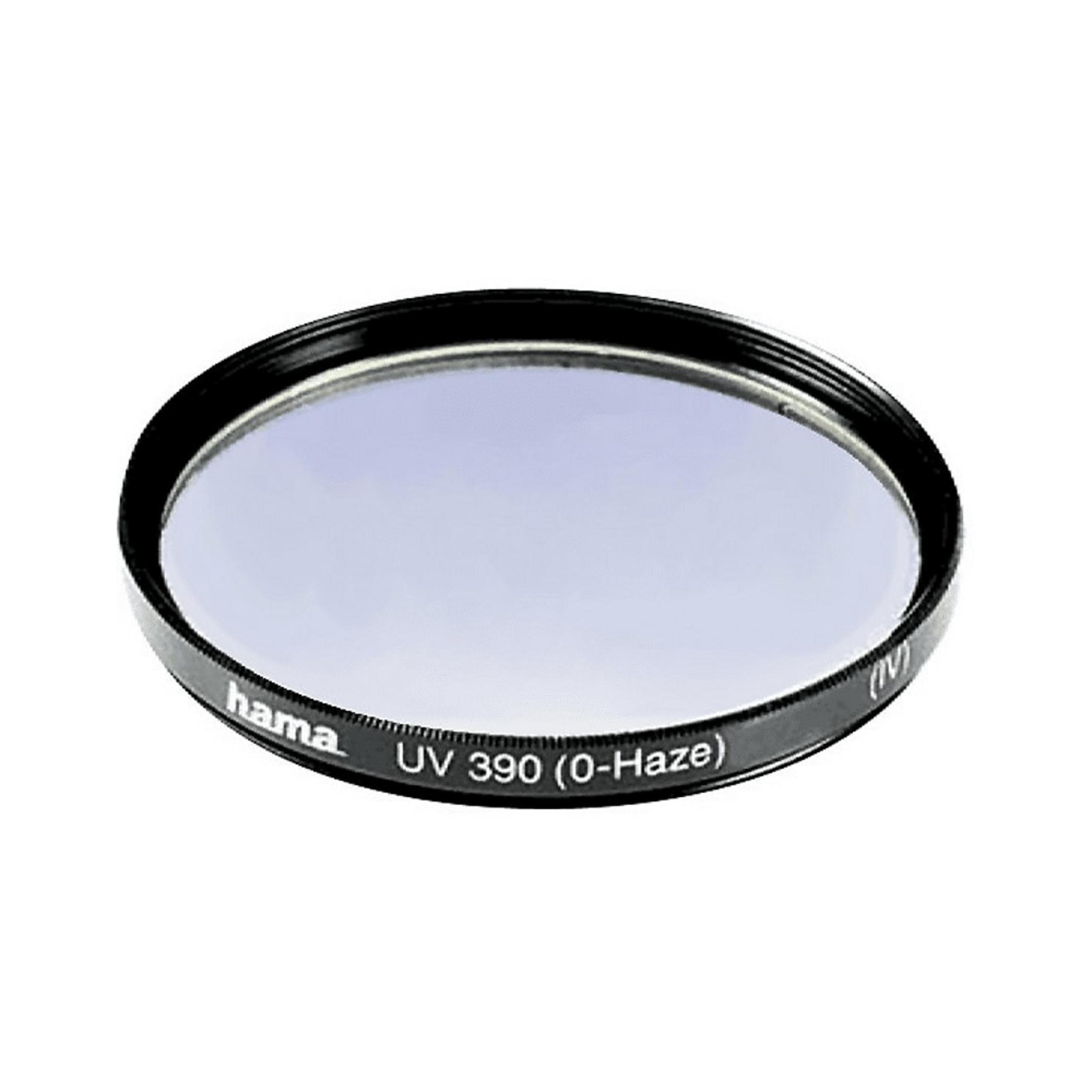 Un filtro obiettivo Hama UV 390 (0-Haze) con bordo nero.