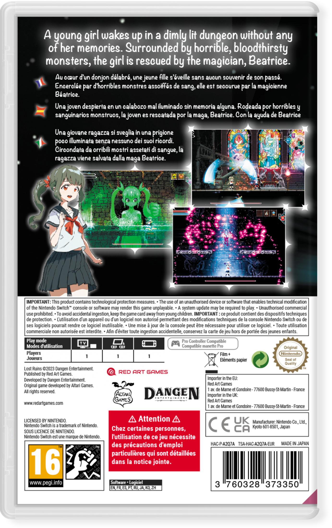Una chica anime frente a una pantalla de juego con luces coloridas.