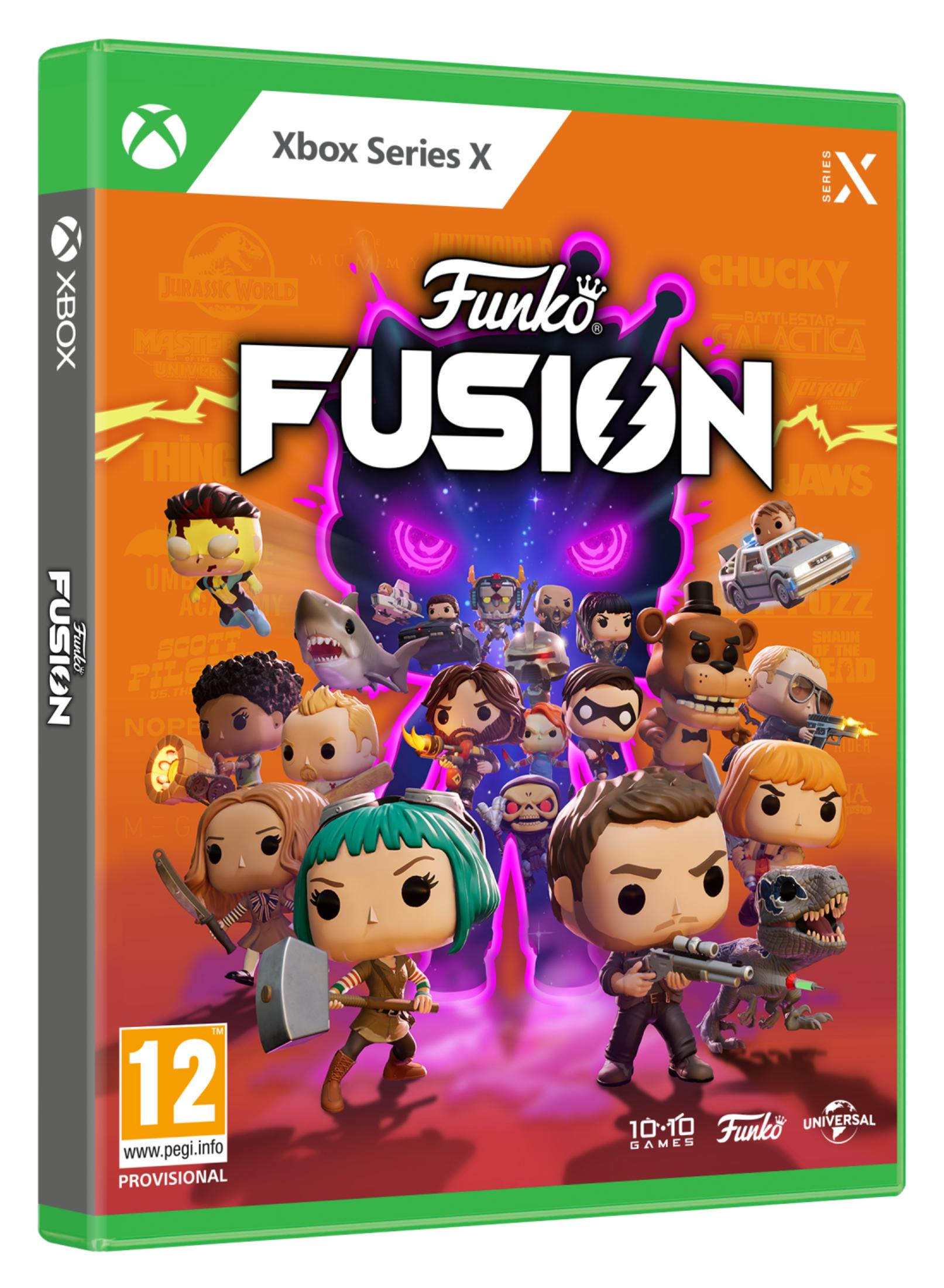 Caja de juego Xbox Series X con figuras Funko Pop de varias franquicias.