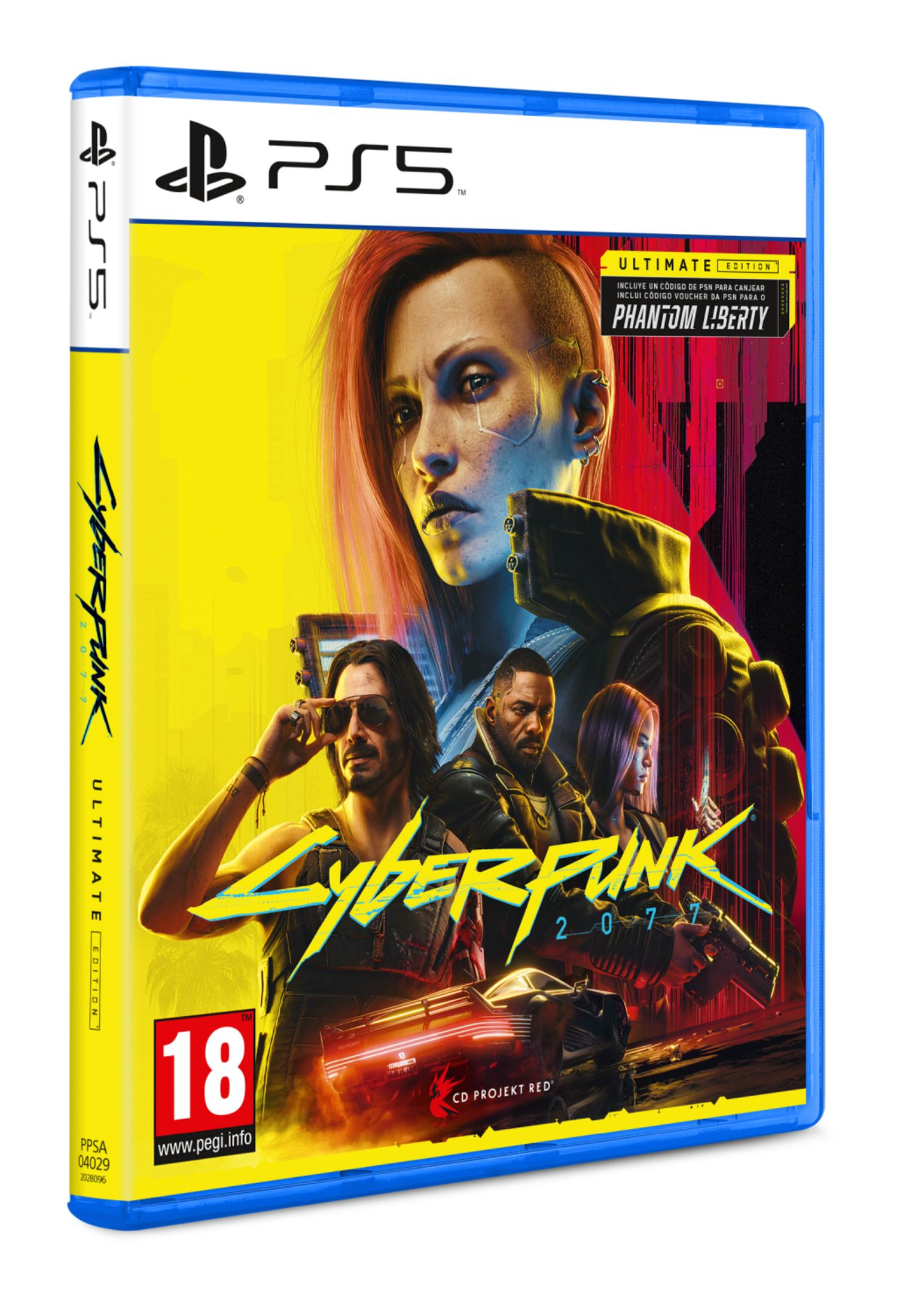 Custodia PS5 Cyberpunk 2077 Ultimate Edition con personaggi e auto.