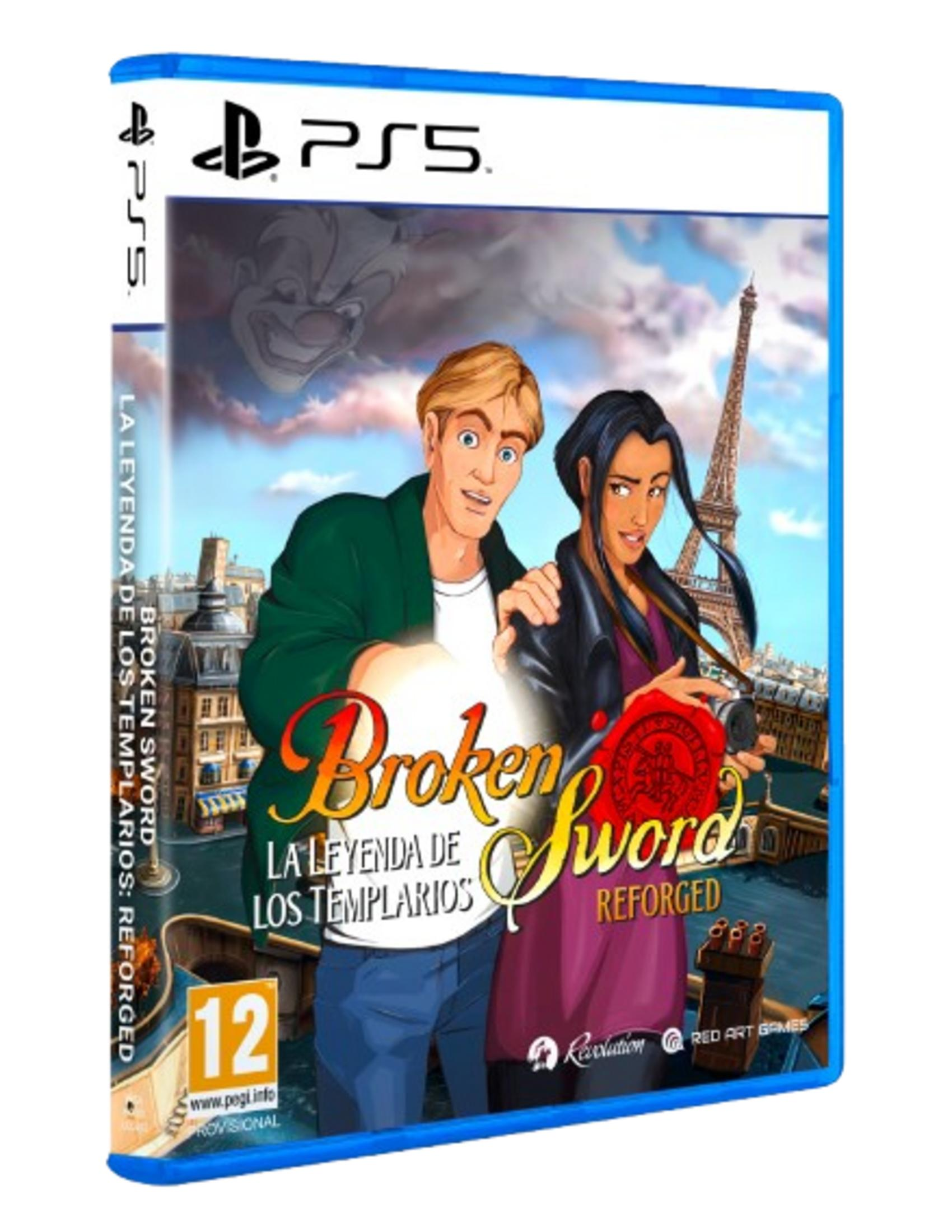 Caja de juego PS5 con dos personajes frente a París, Torre Eiffel al fondo.
