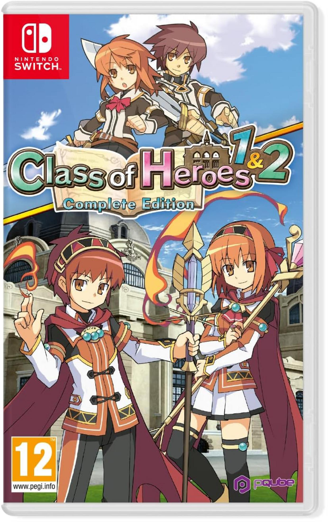 Copertina del gioco Nintendo Switch con personaggi anime e il titolo 'Class of Heroes 1 & 2'.