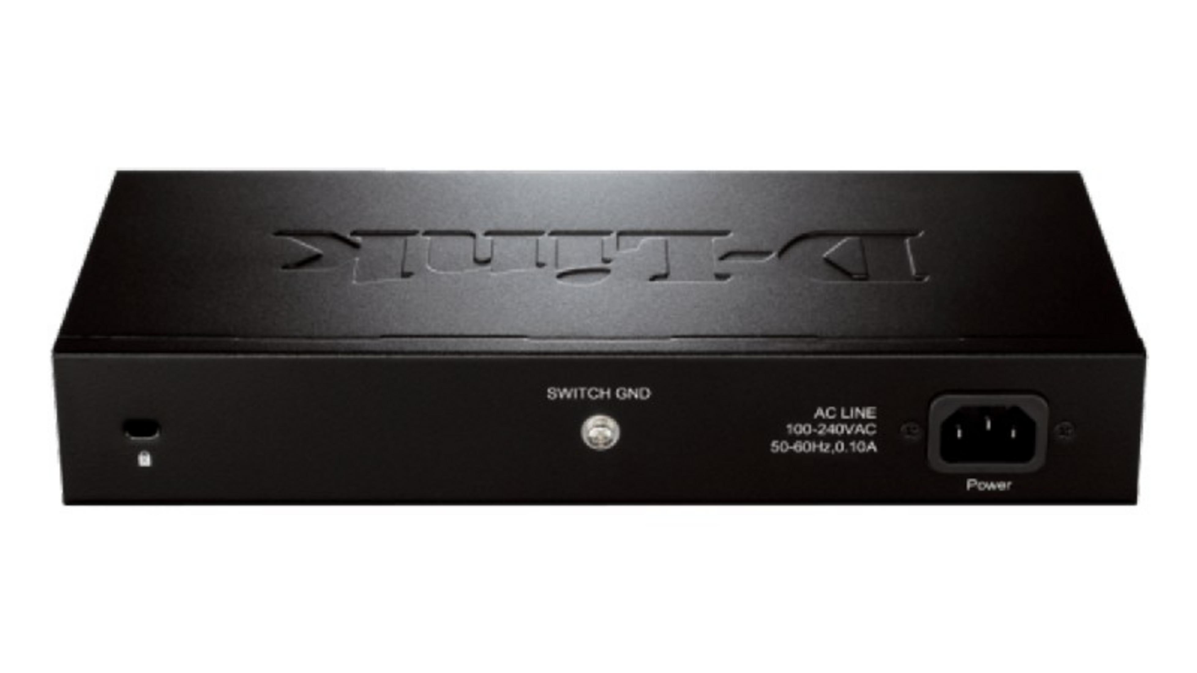 Dispositivo D-Link nero con etichette: SWITCH GND, AC LINE, Power.