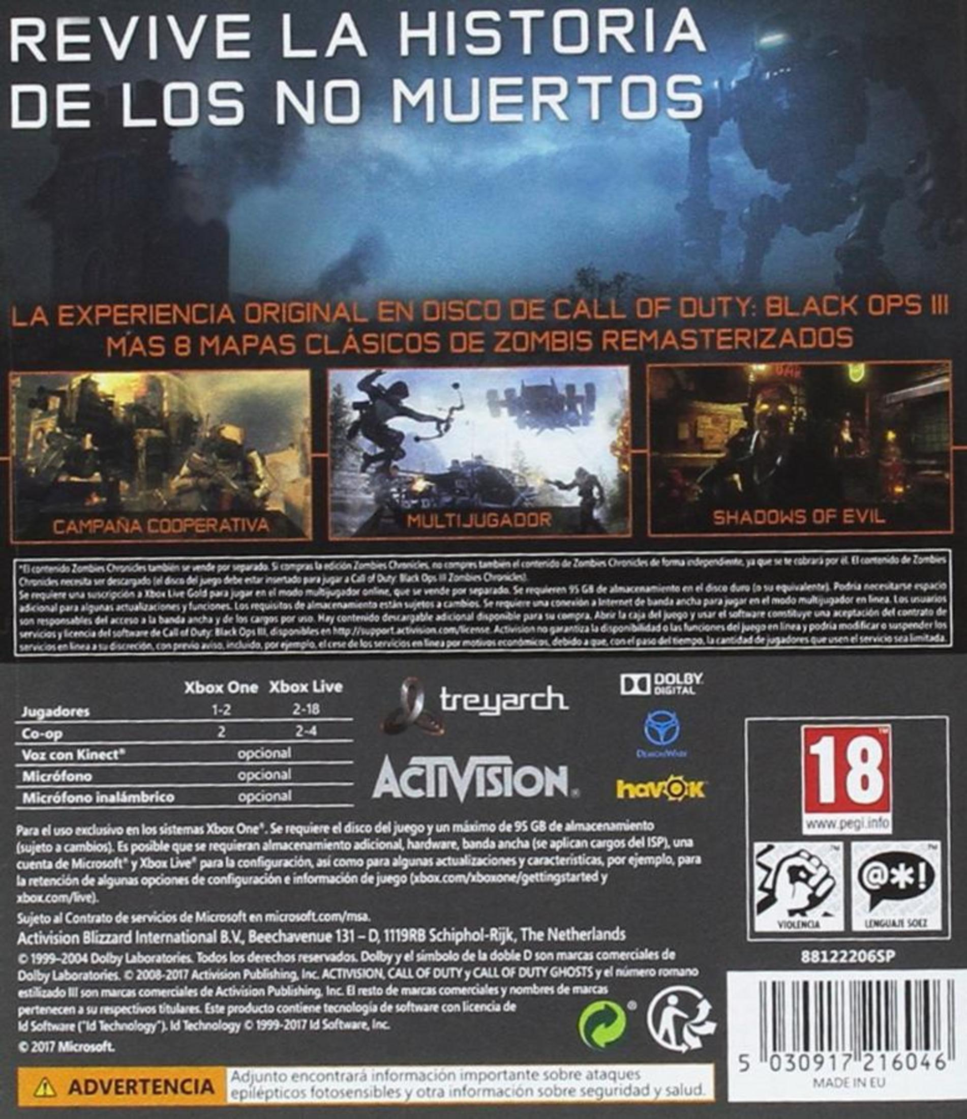 Copertina del gioco Call of Duty Zombies Chronicles con testo e immagini.