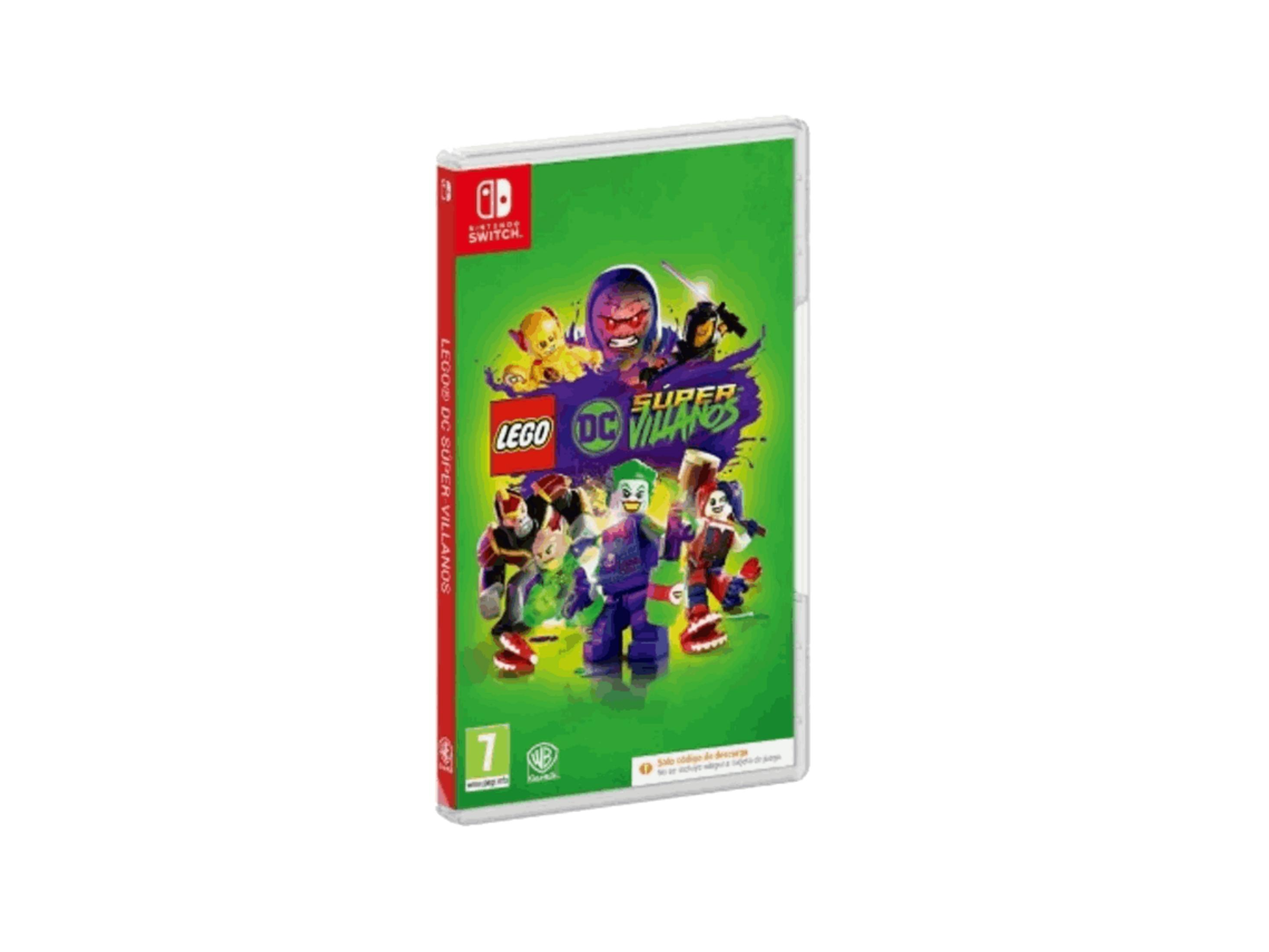 Custodia Nintendo Switch per LEGO DC Super-Villains con Joker e altri personaggi su sfondo verde.