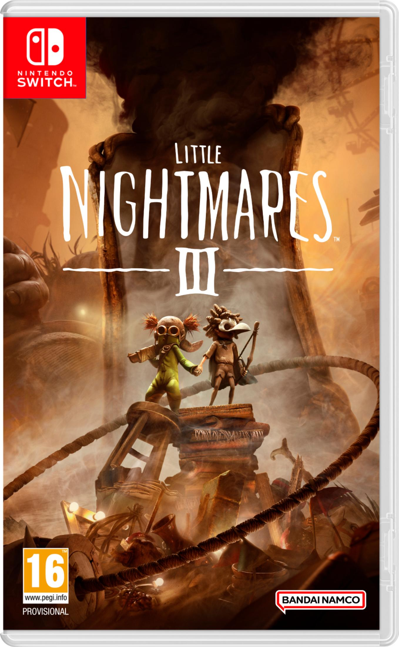 Dwie małe postacie na platformie, z tytułem 'Little Nightmares III'.