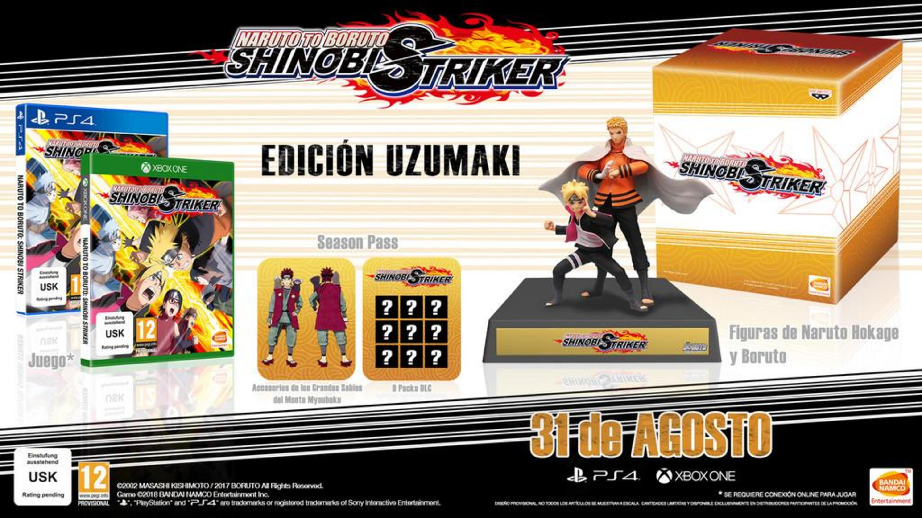 Box del gioco Naruto, figure di Naruto e Boruto, Pass Stagionale e altro.