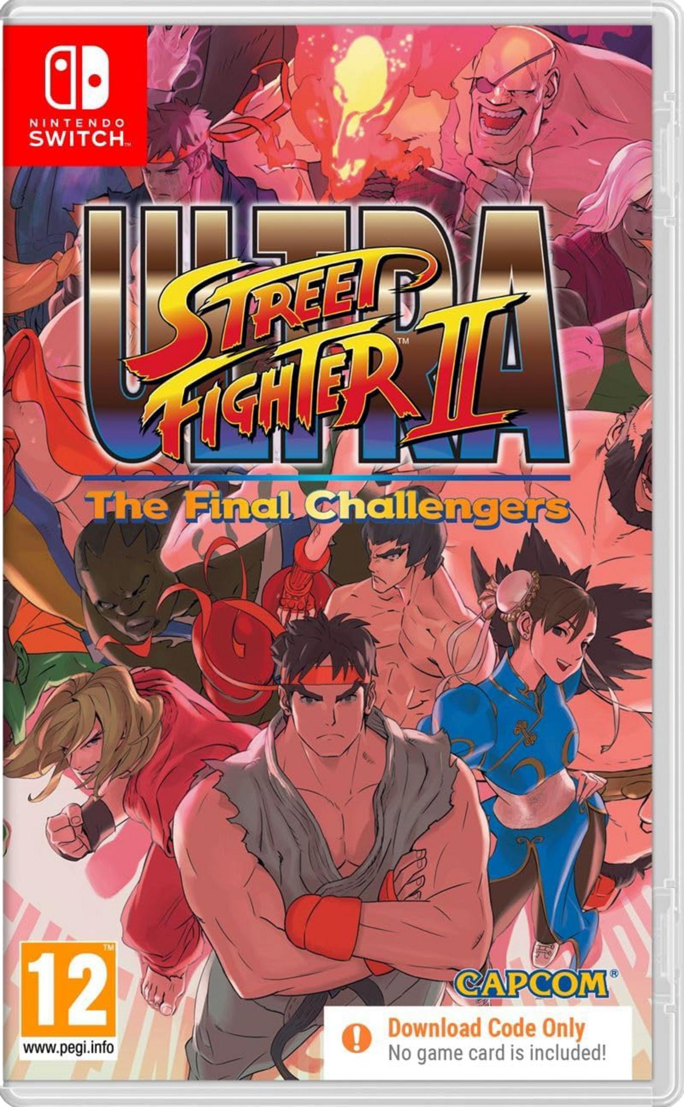 Copertina di Ultra Street Fighter II per Nintendo Switch, con personaggi e PEGI 12.