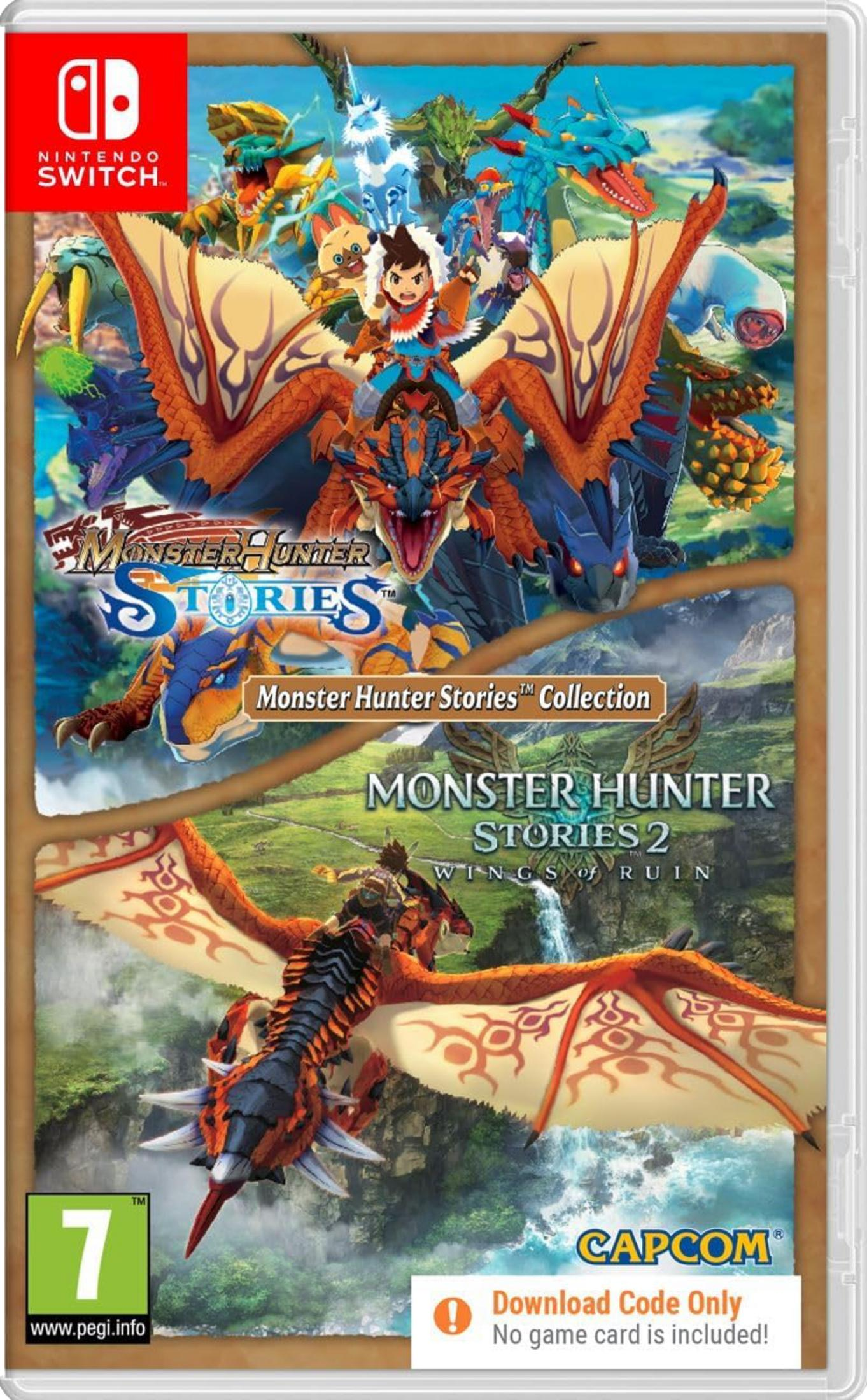 Custodia di Monster Hunter Stories Collection con personaggi e mostri.