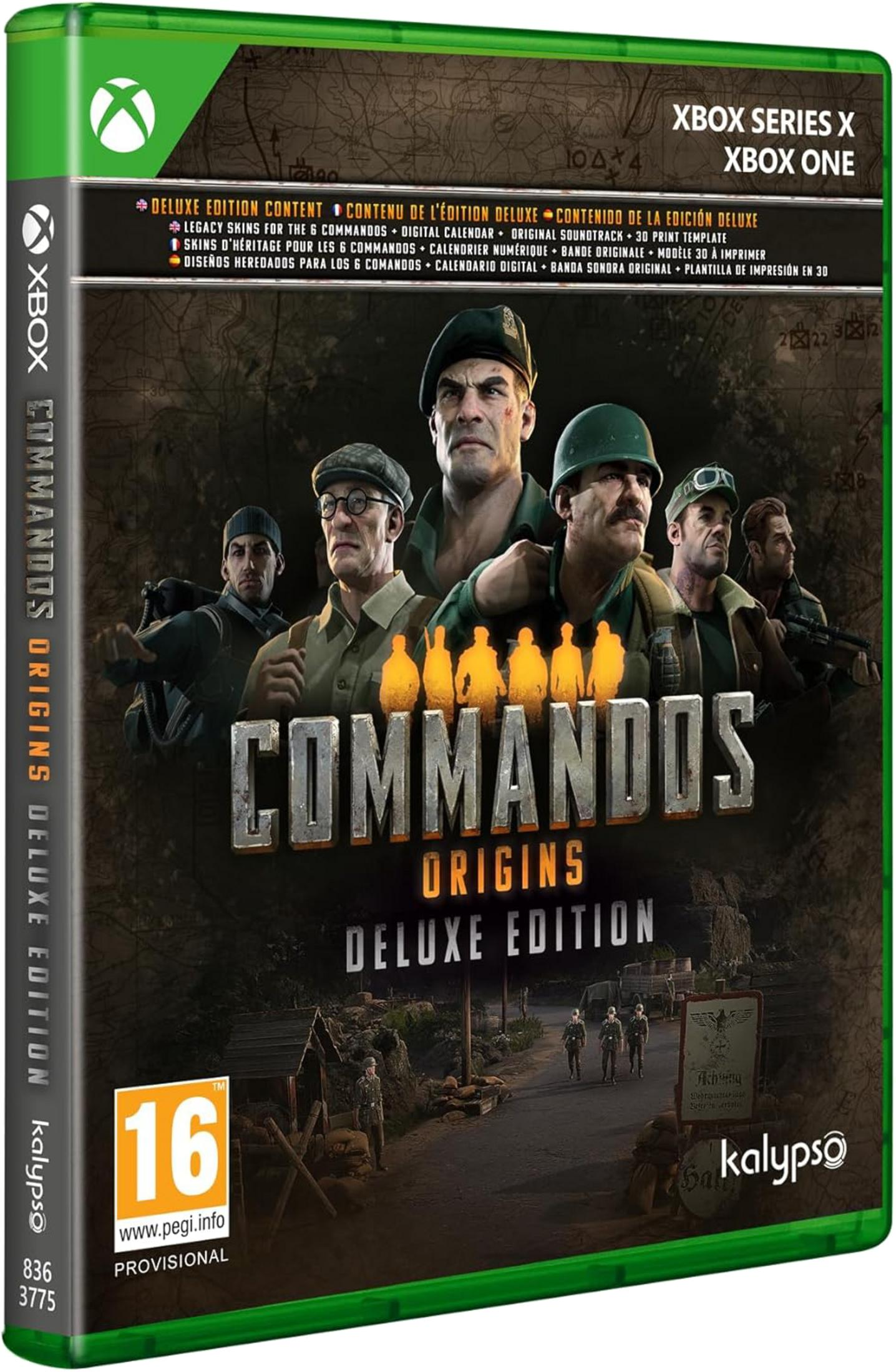 Custodia gioco Xbox: Gruppo commando davanti a mappa, con titolo e rating PEGI-16.