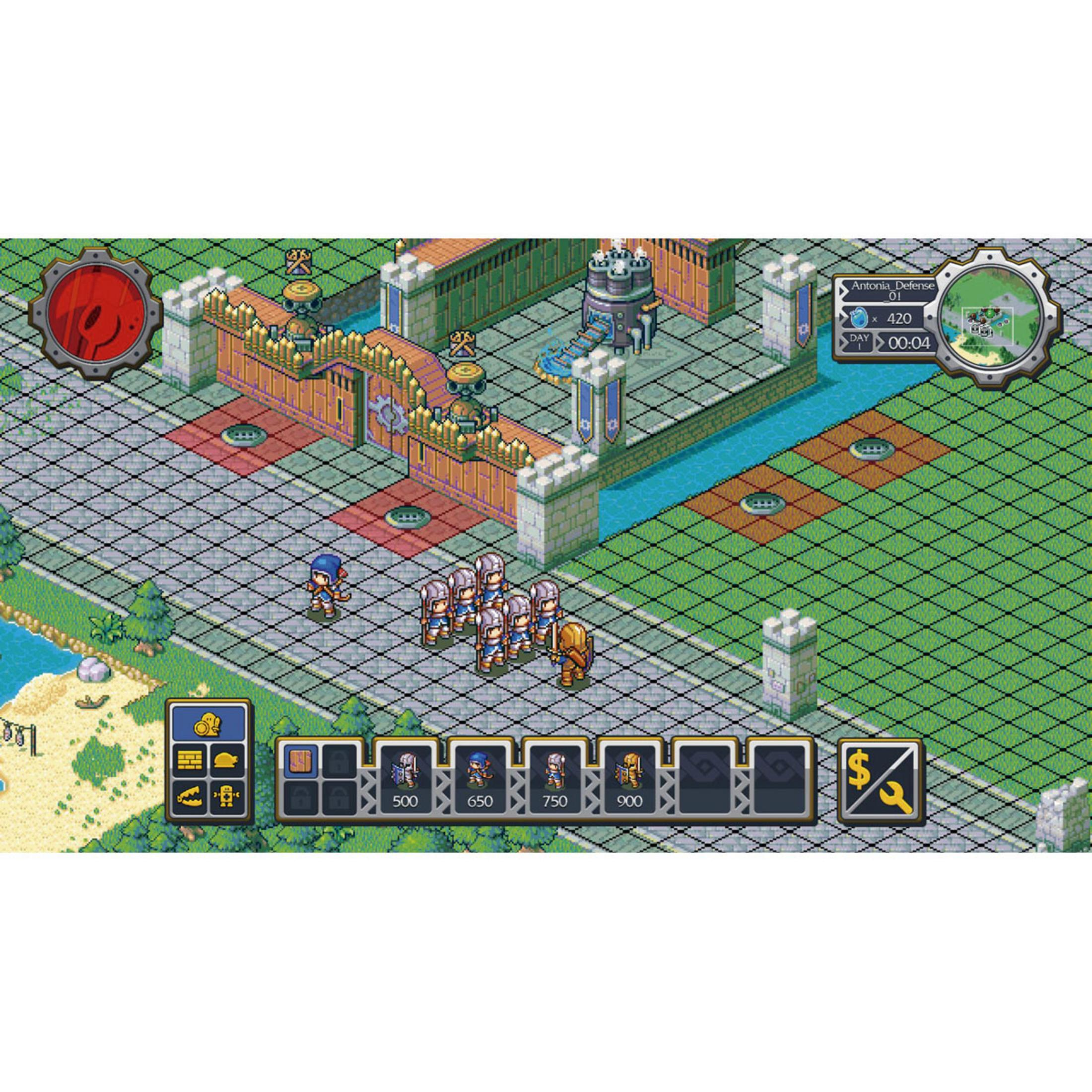 Interfaccia di gioco di strategia con soldati, edifici e visualizzazione risorse.