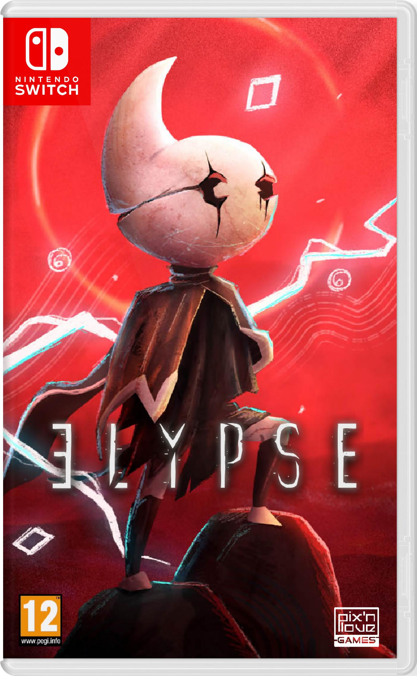 Copertina gioco Nintendo Switch: Personaggio maschera bianca crepata, sfondo rosso, fulmini.