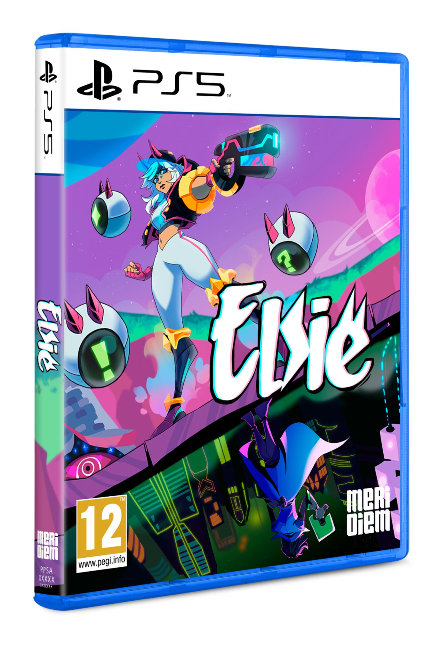 Copertina gioco PS5: Elsie, donna capelli blu, brandisce arma in città futuristica vibrante.
