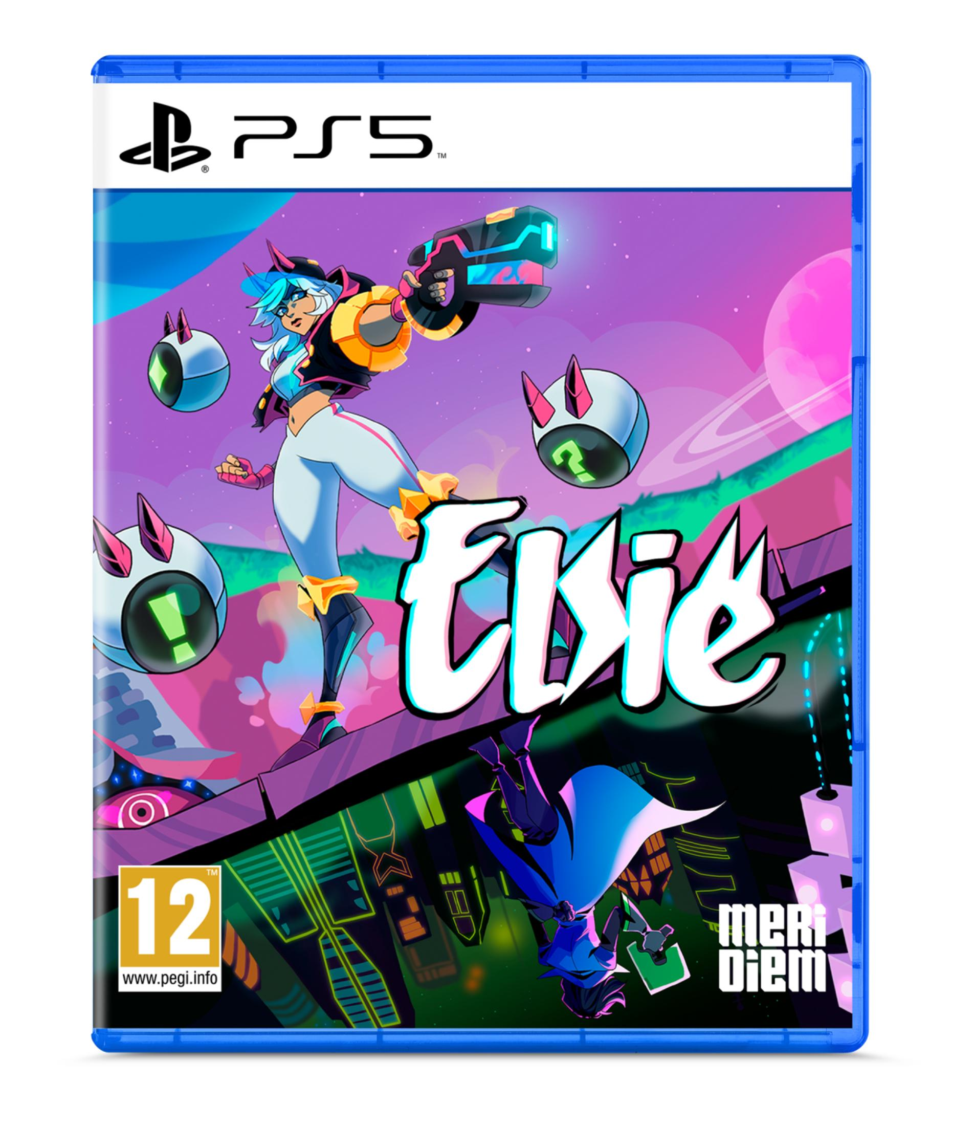 Copertina gioco PS5 Elixir. Presenta una donna con capelli blu e una pistola che combatte robot.