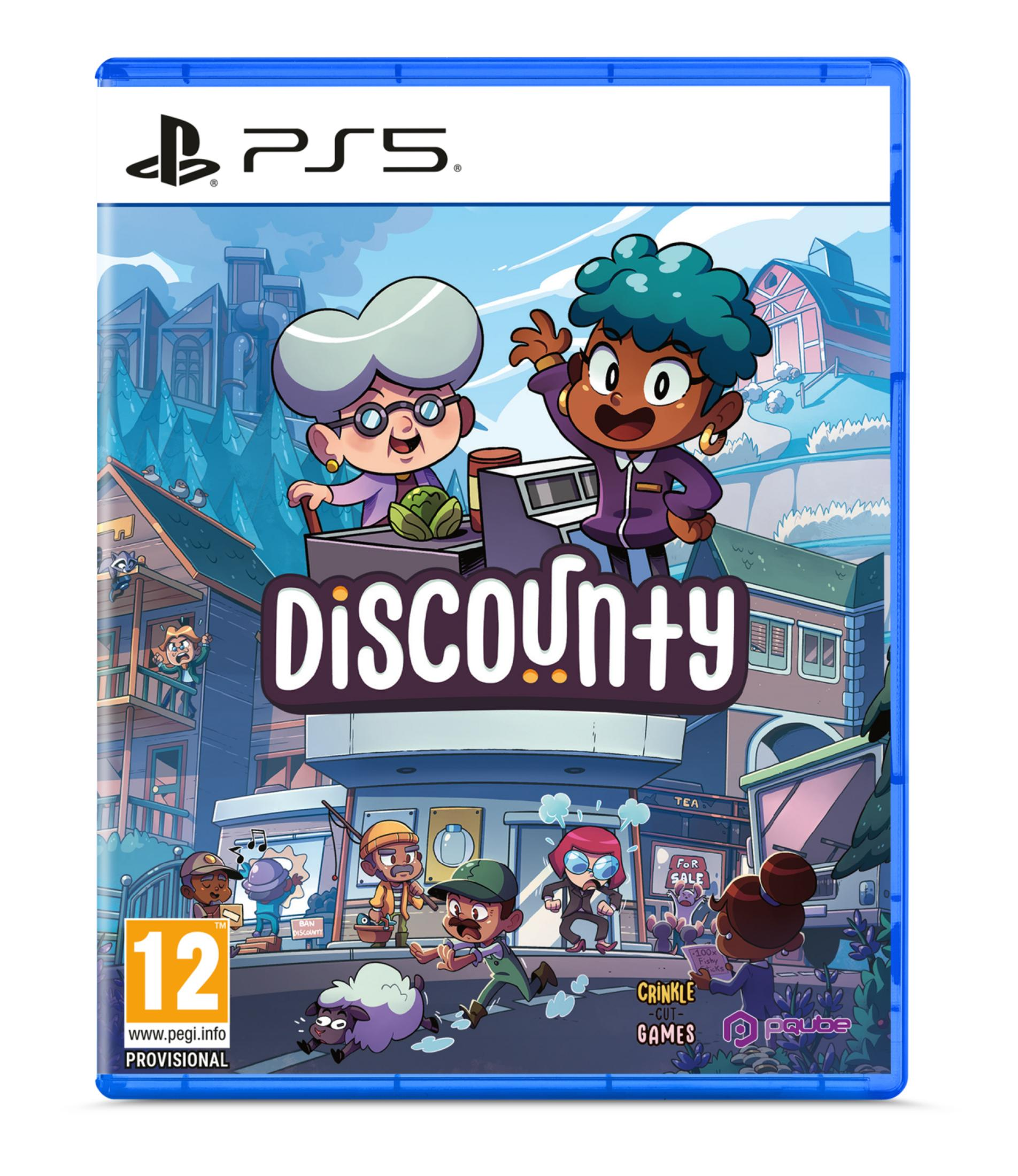 Copertina gioco PS5 con personaggi dei cartoni animati davanti a un negozio. Molti dettagli.