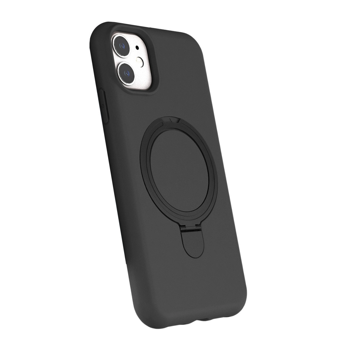 Halka tutuculu siyah telefon kılıfı, yakın çekim.