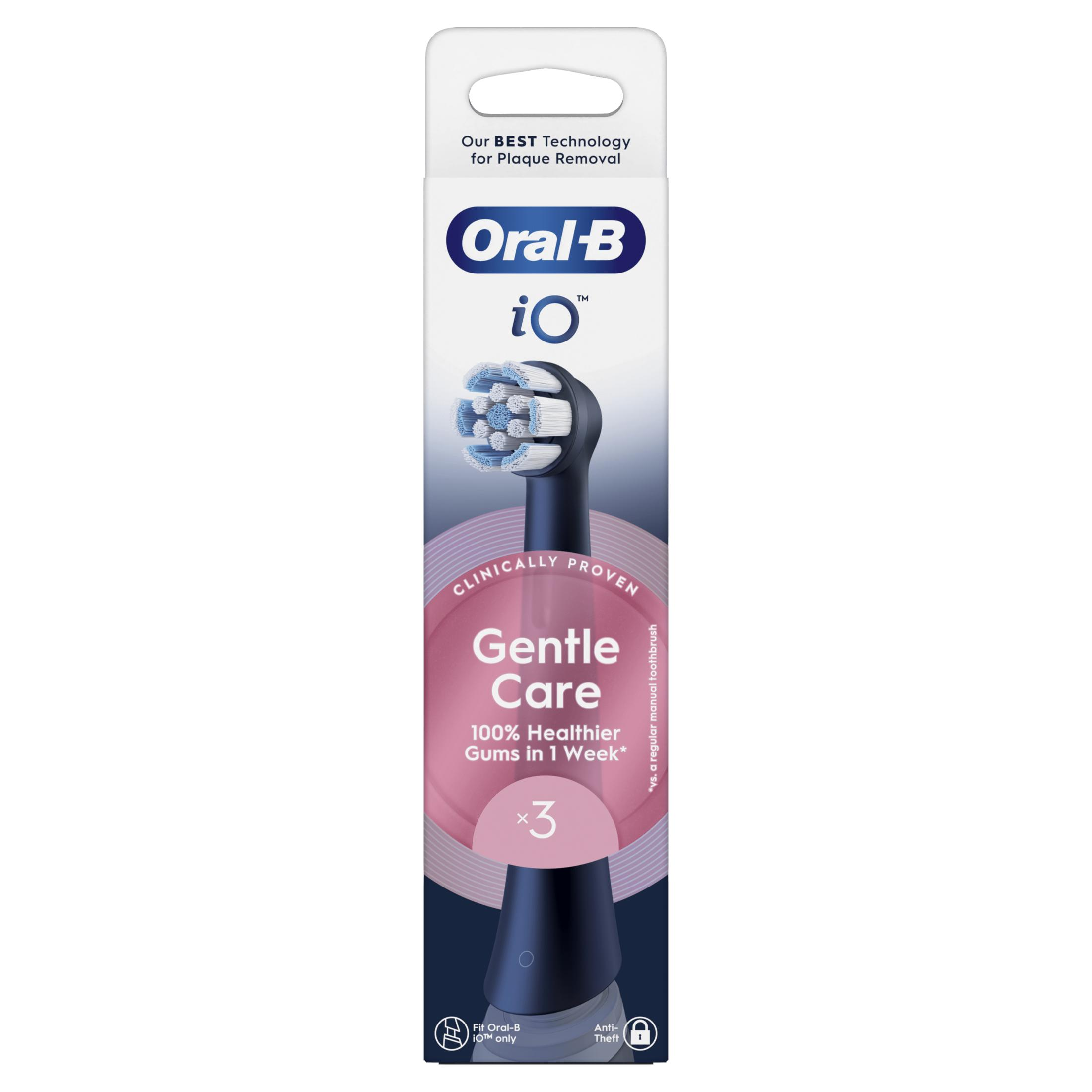 Oral-B iO Gentle Care toothbrush head. White, blue. Pack of 3.