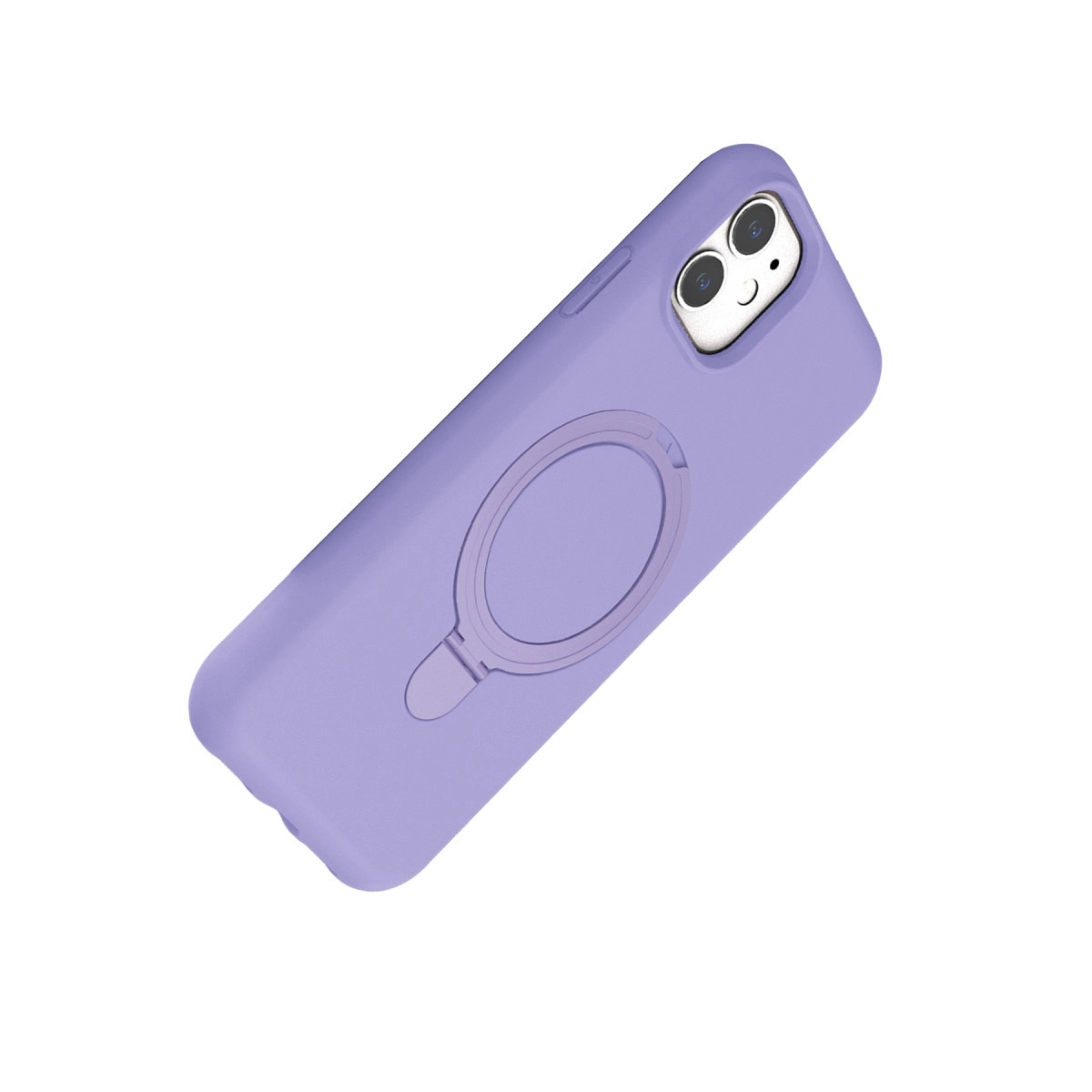 Halka tutuculu ve kamera kesimli mor telefon kılıfı.