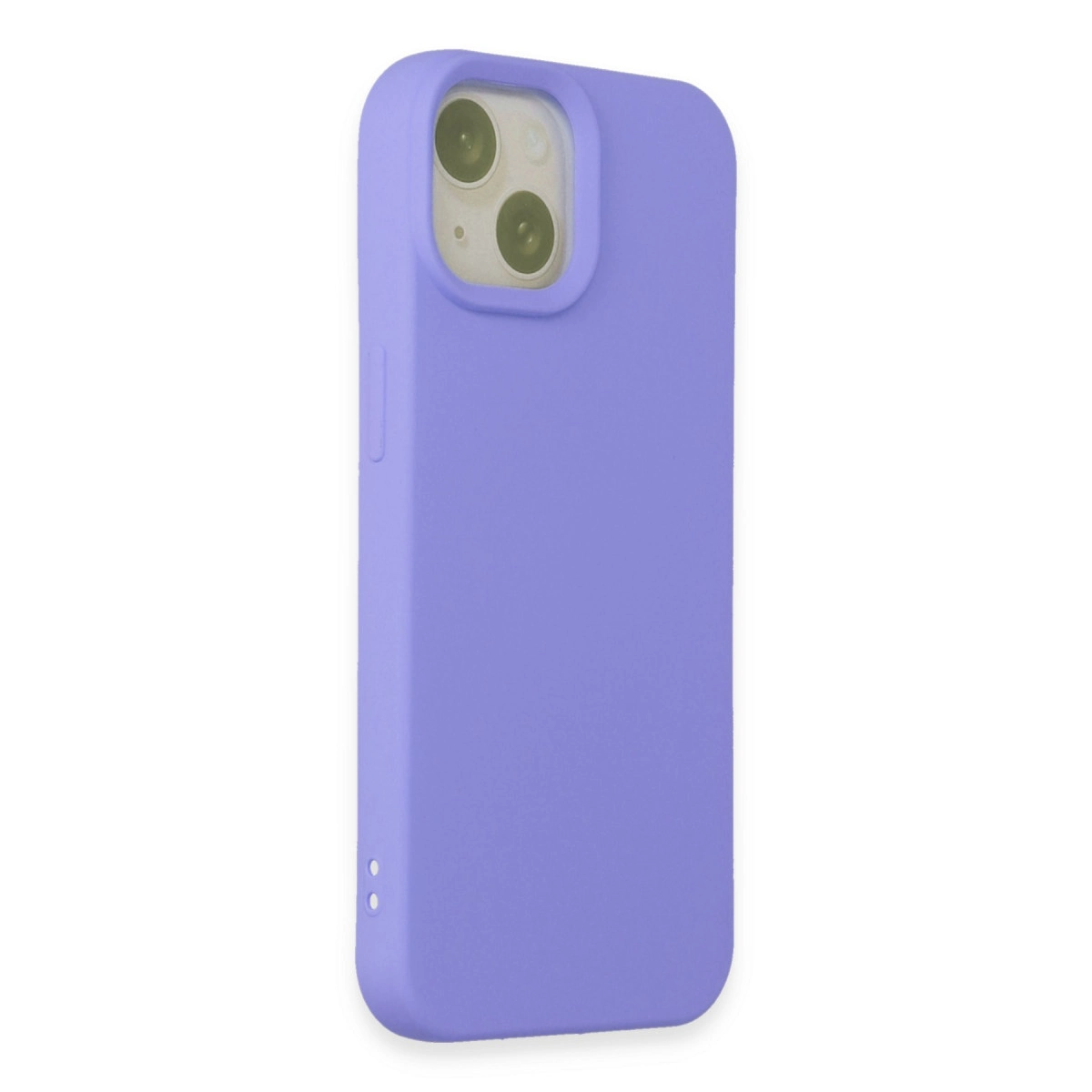 Kamera açıklığı olan mor iPhone kılıfı, beyaz üzerinde.