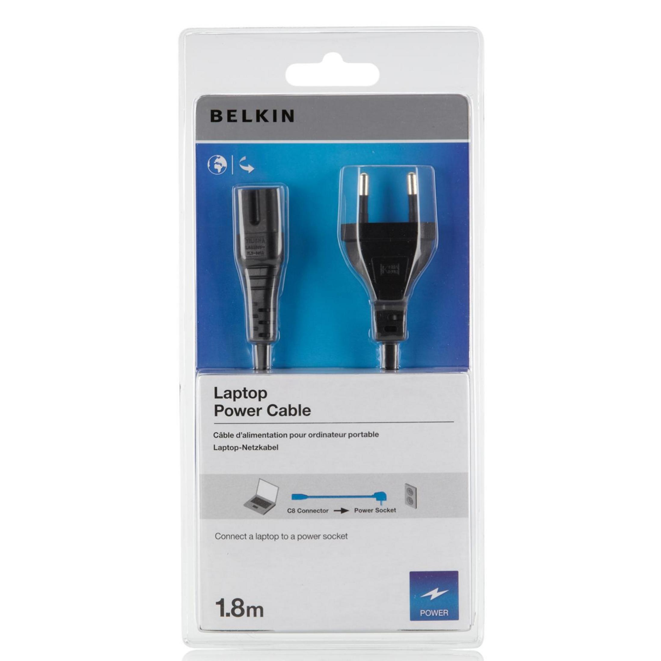 Belkin Laptop-Netzkabel, 1,8m, mit C8-Stecker und Netzstecker.