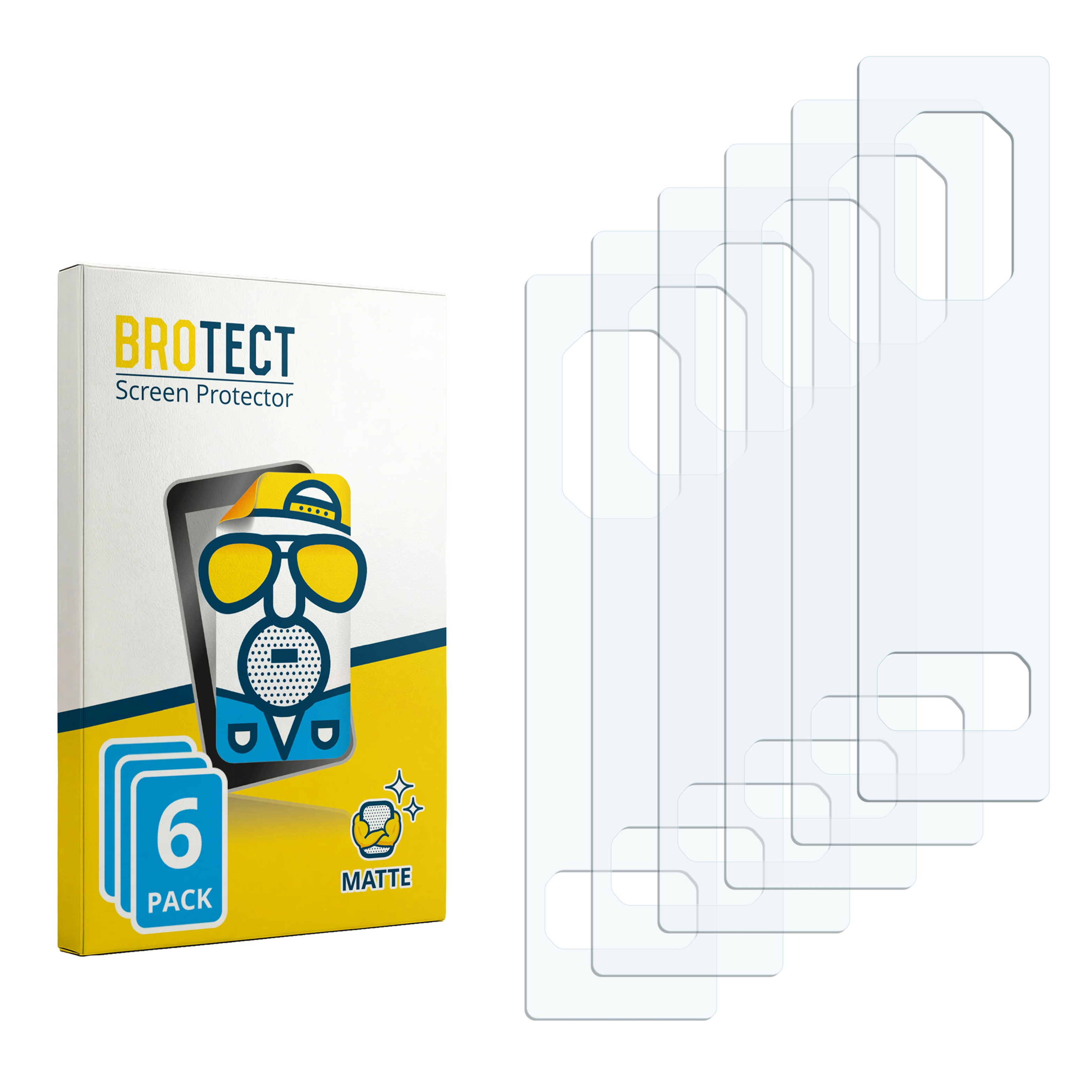 Verpackung mit 6 Displayschutzfolien und aufgedrucktem Cartoon-Charakter.