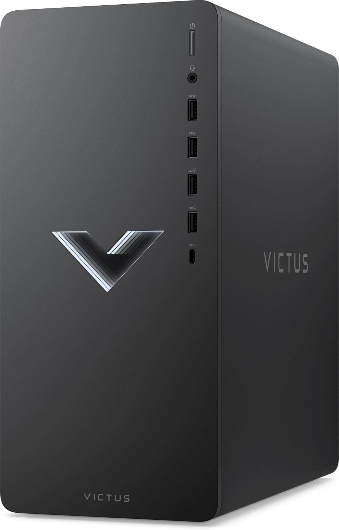 Torre de PC negra con logo V plateado y marca Victvs.