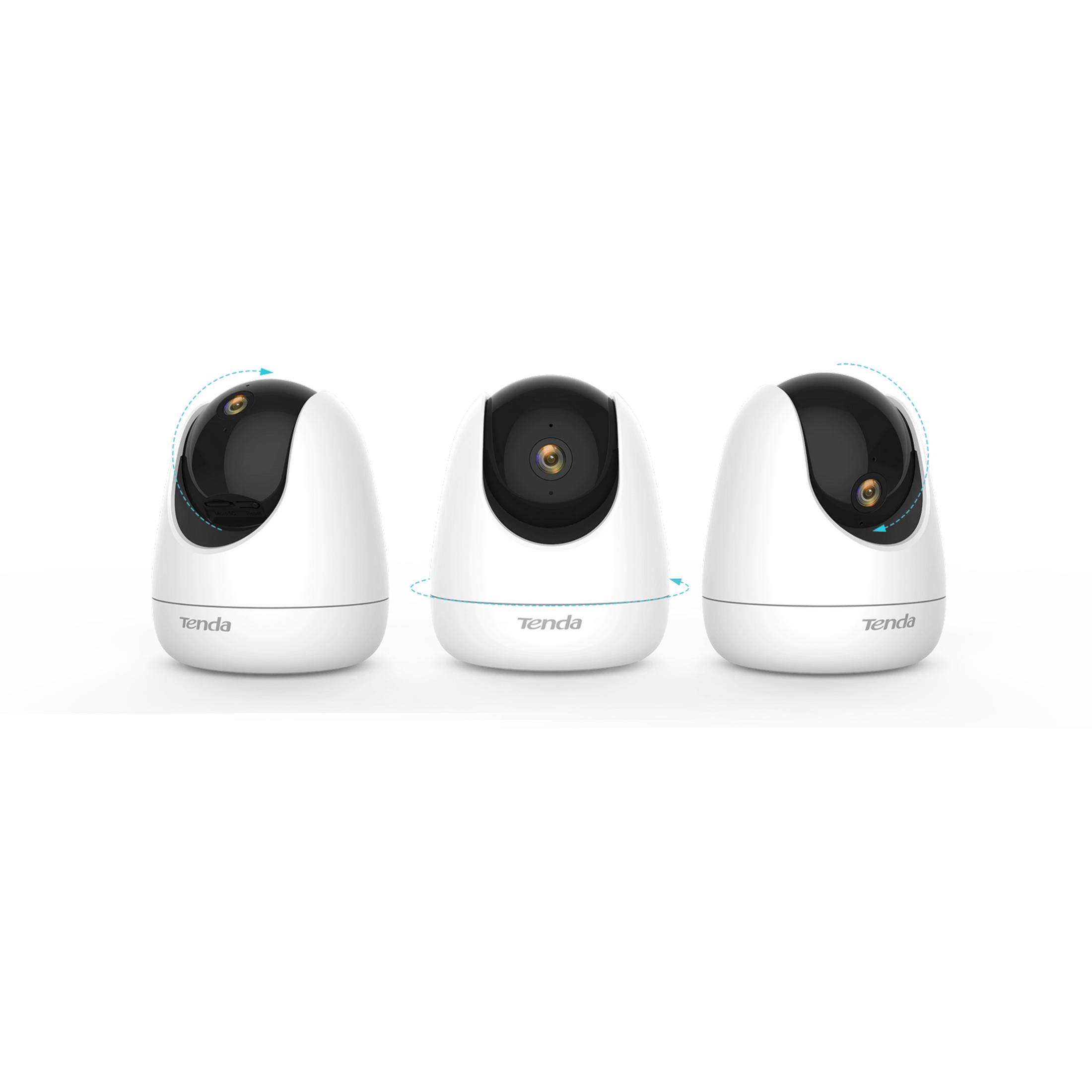 Three white Tenda cameras with black heads show different viewing angles.