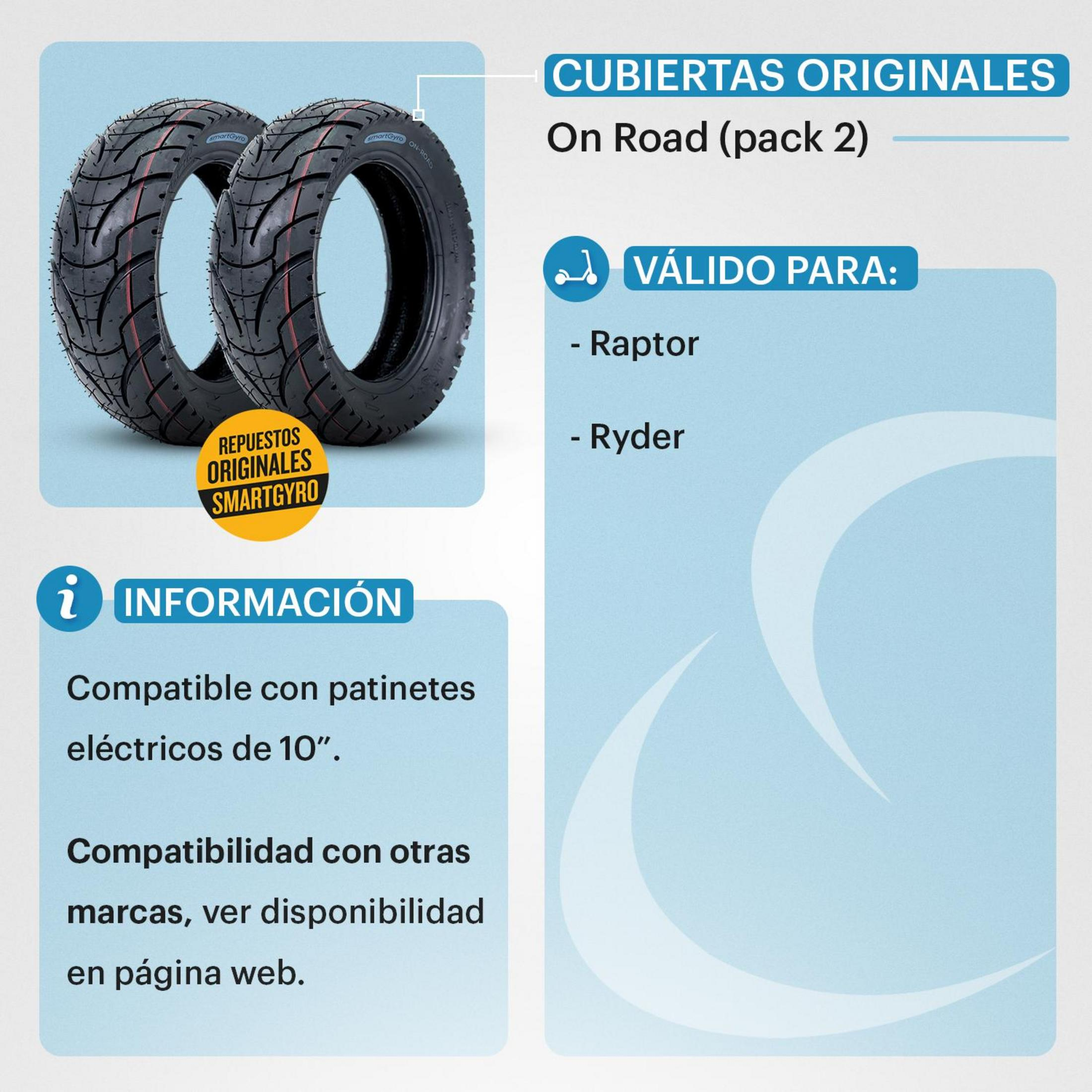 Dos neumáticos de patinete, compatibles con Raptor y Ryder.