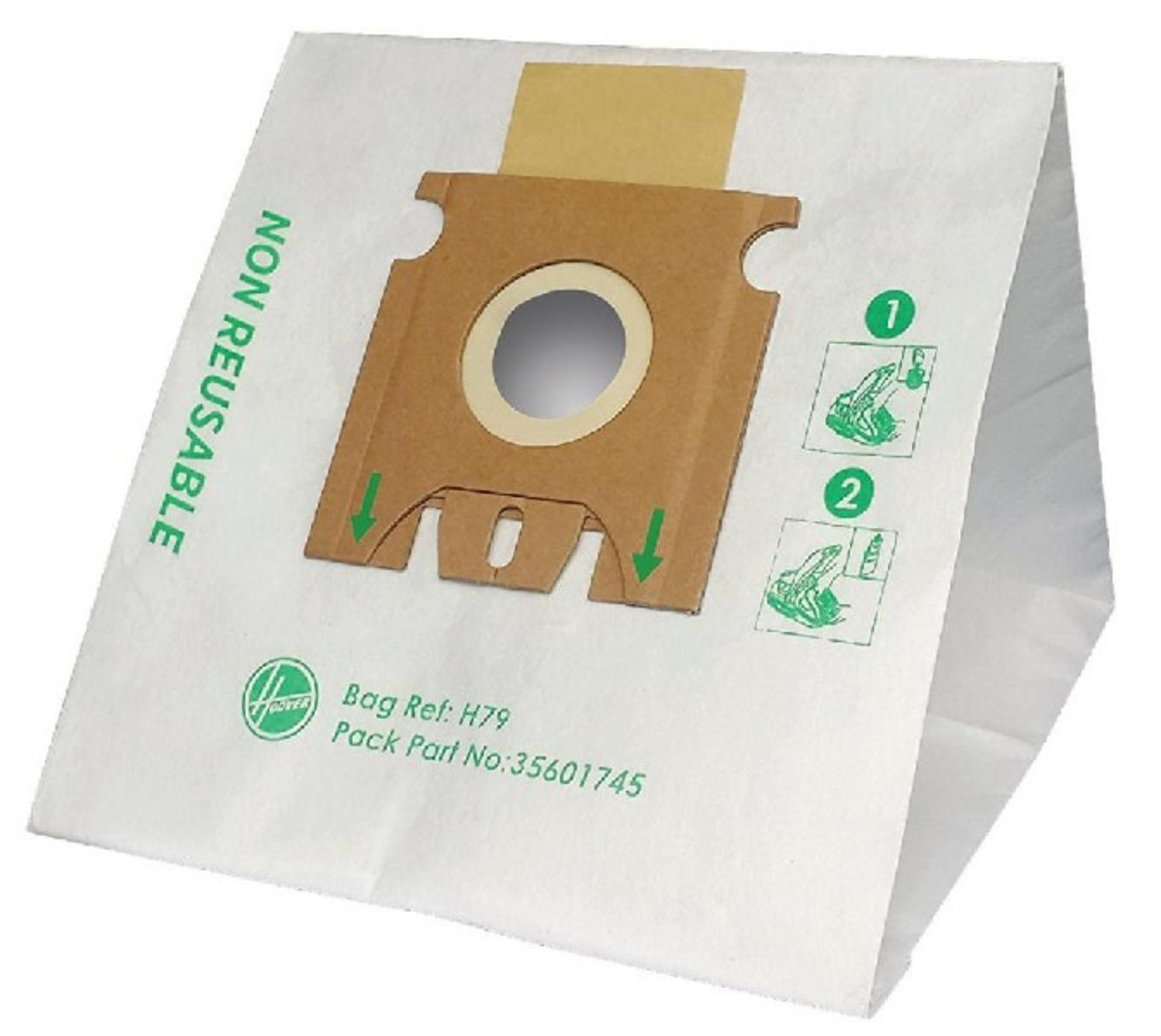 Confezione sacco aspirapolvere bianco con scritta verde 'NON REUSABLE'.