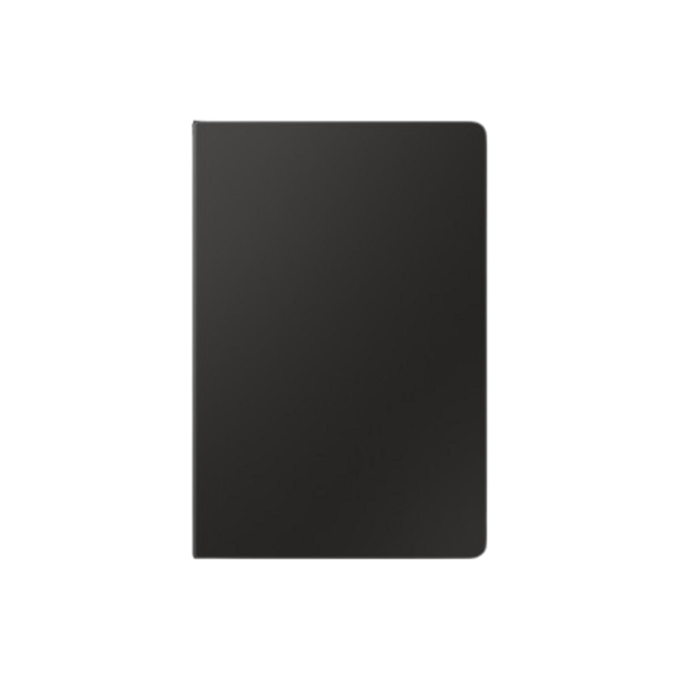Un libro negro, rectangular y con esquinas redondeadas sobre fondo blanco.