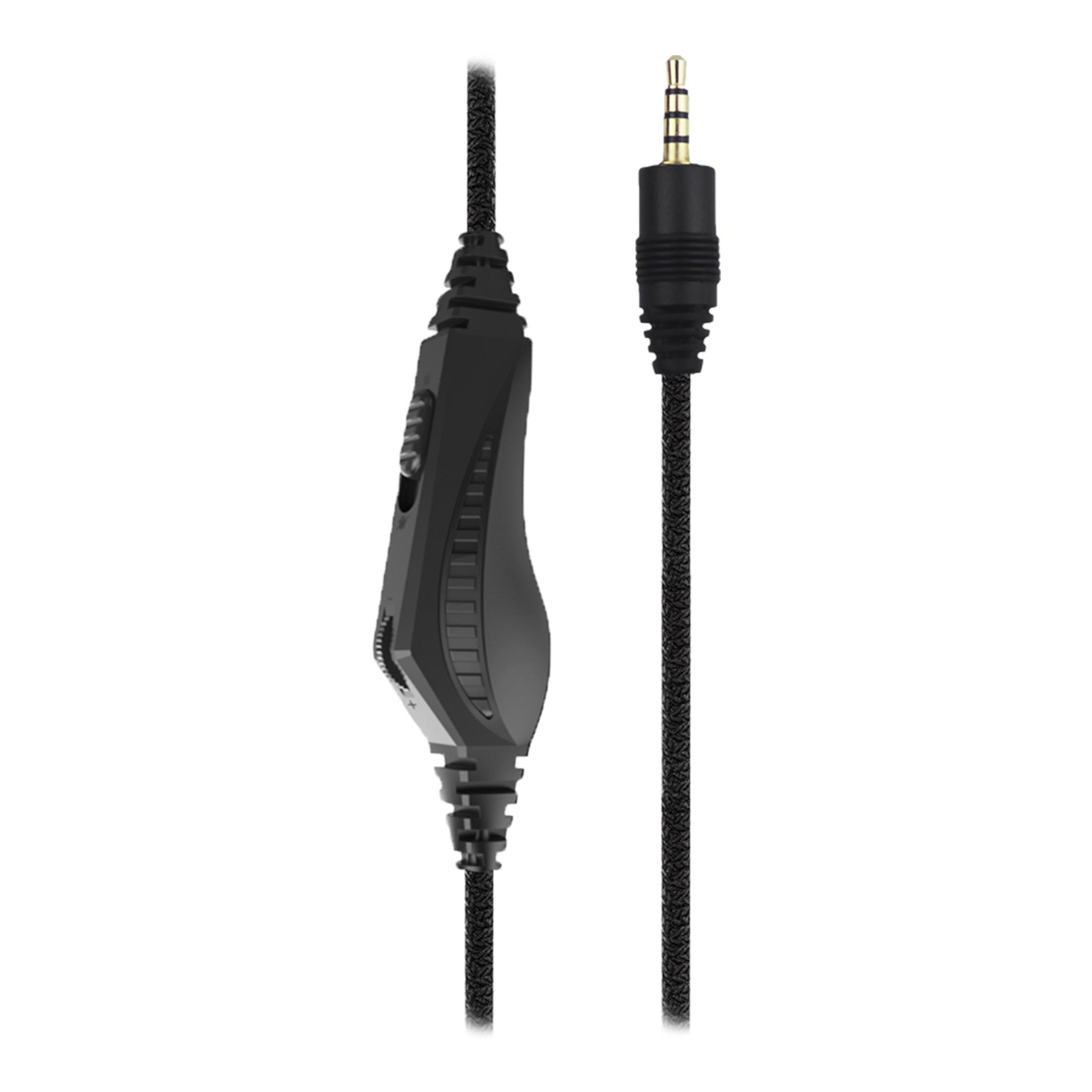 Cavo nero con controllo volume e spina jack da 3,5 mm.
