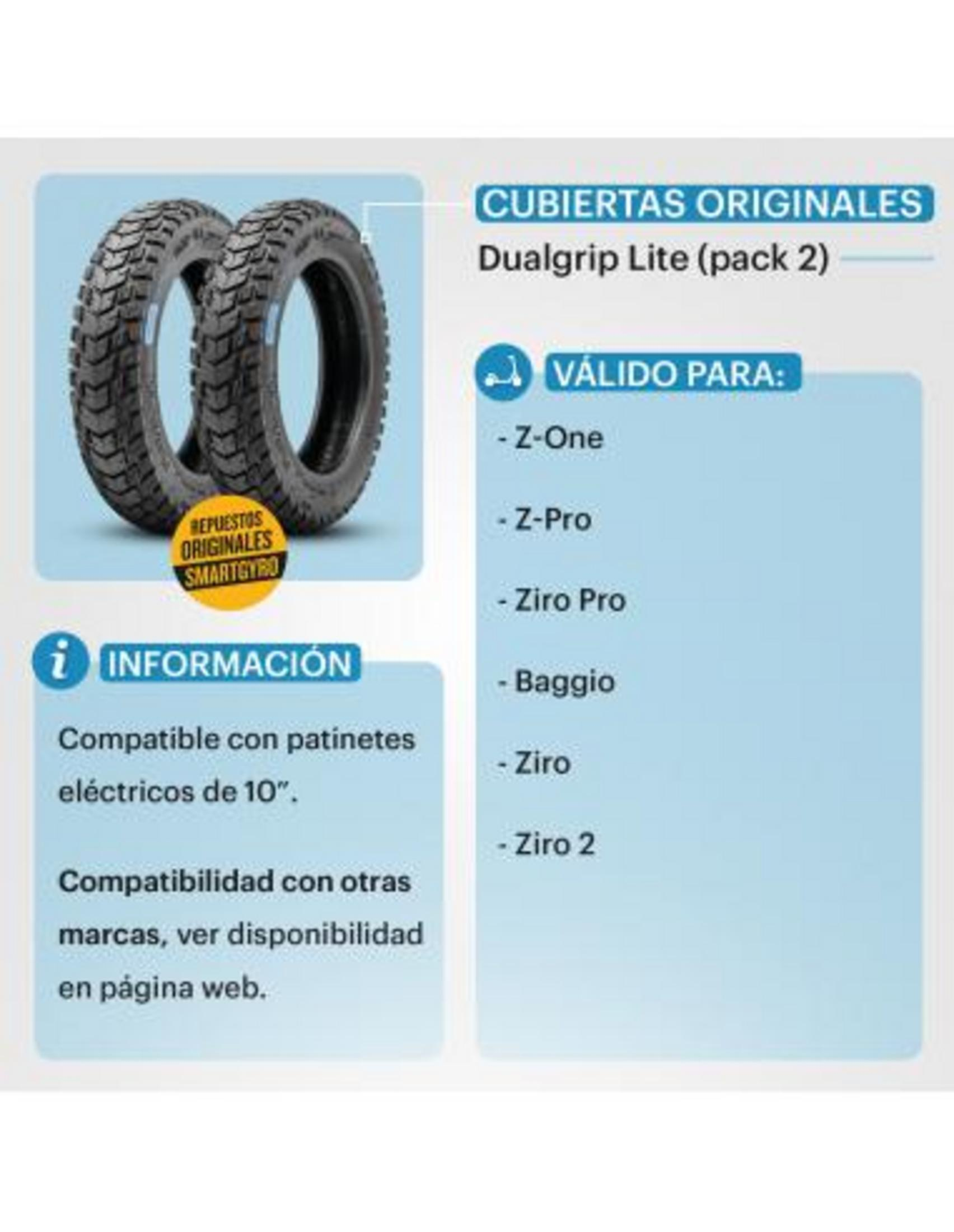 Dos cubiertas para patinete, Dualgrip Lite, 10", compatible con Z-One, Z-Pro.