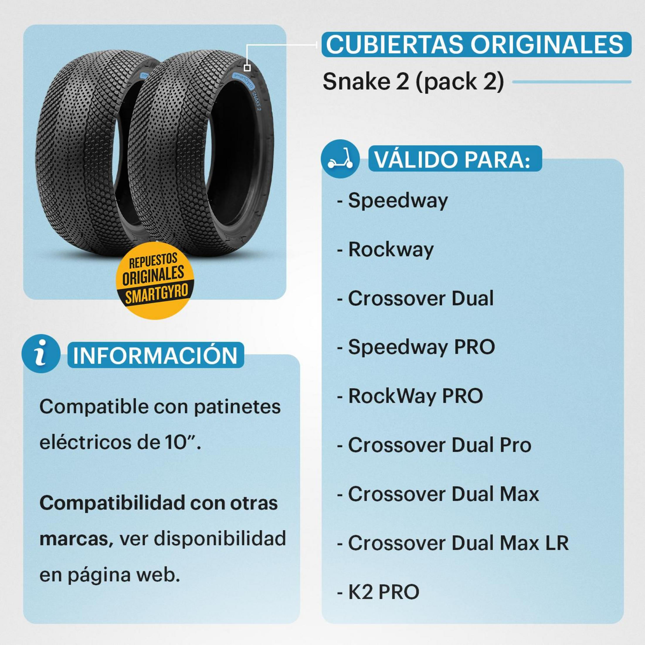 Dos cubiertas negras Snake 2 para patinetes eléctricos.
