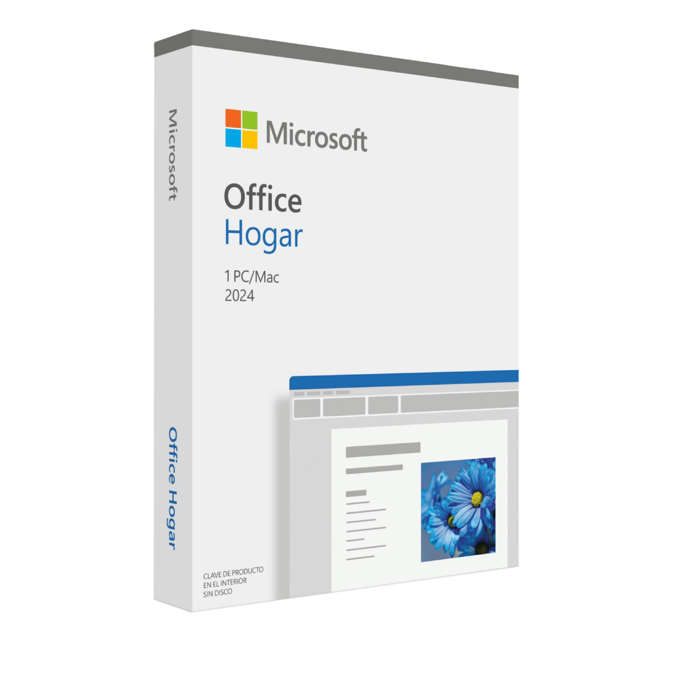 Caja de Microsoft Office Hogar 2024 para 1 PC/Mac con imagen floral.