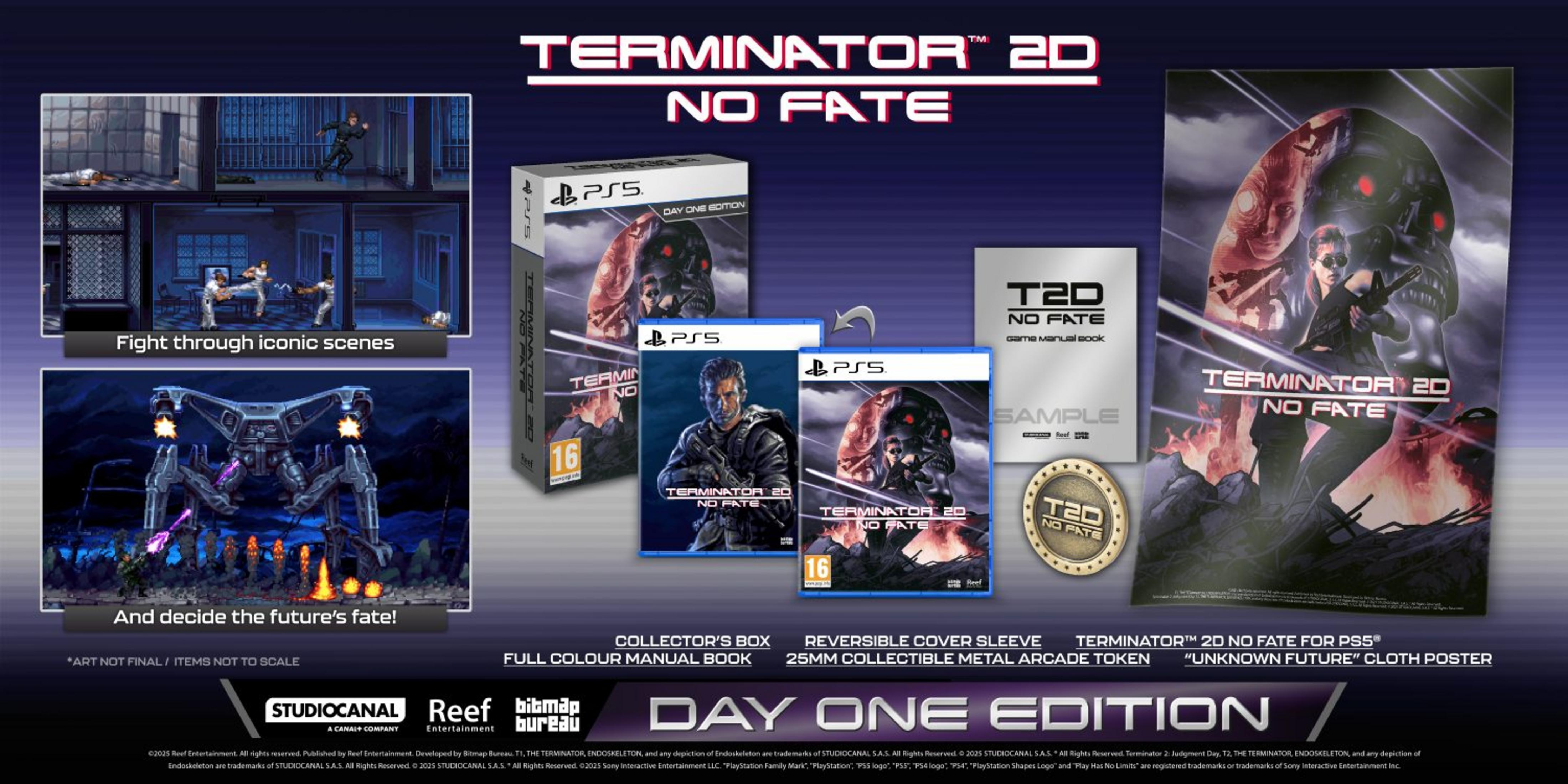 Terminator: Dark Fate PS5 Day One Edition con gioco, manuale, token e poster.