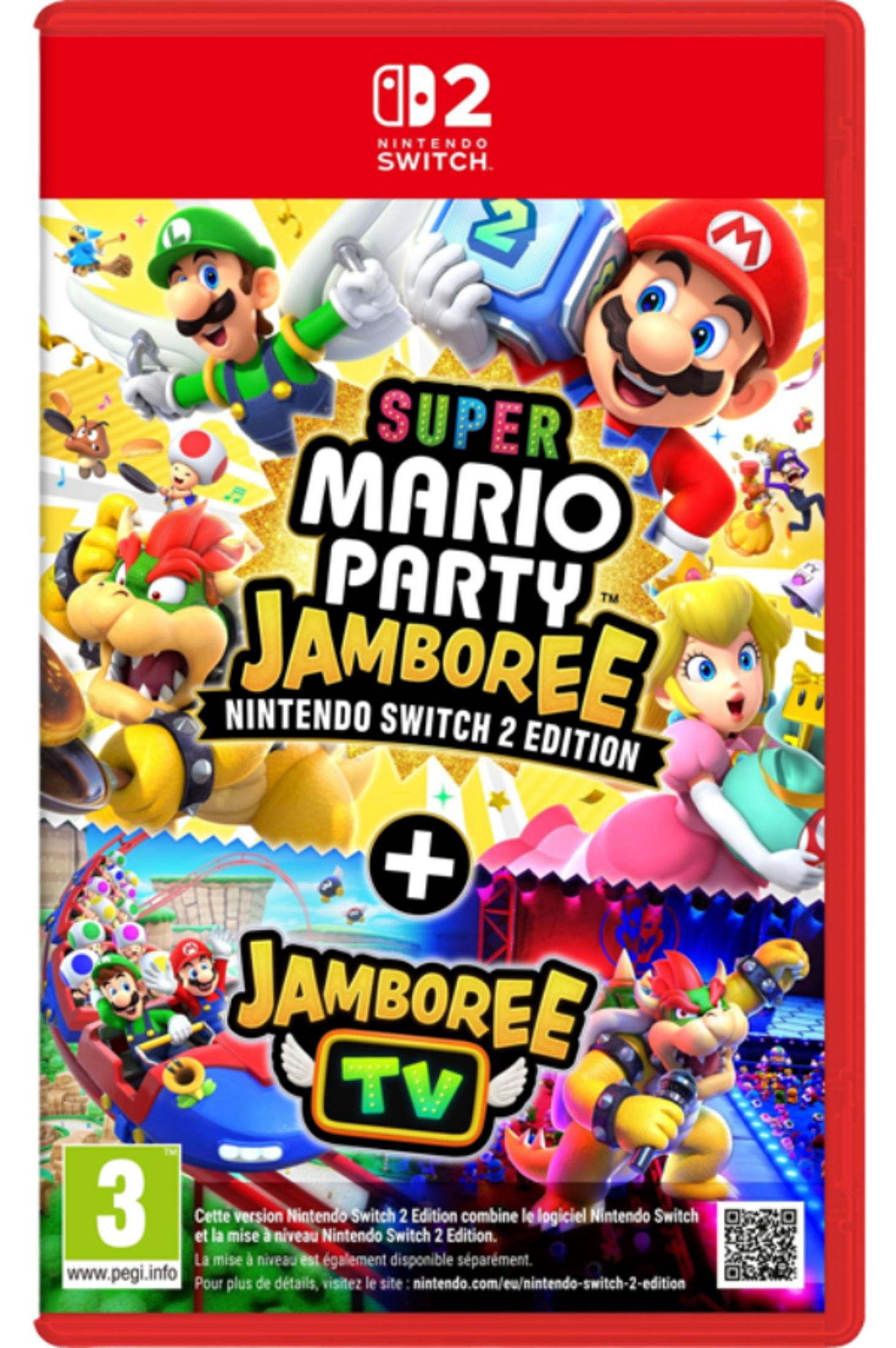 Copertina di Super Mario Party Jamboree Nintendo Switch 2 Edition con Mario, Luigi, Peach, Bowser.