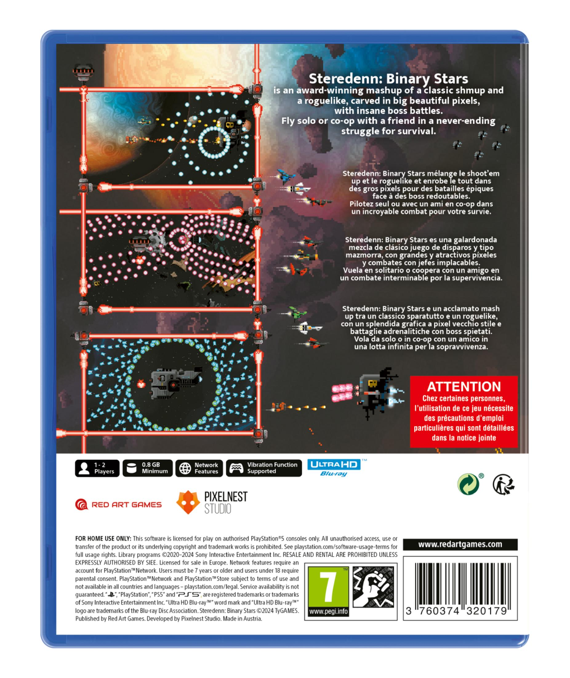Gioco spaziale pixel art con navi, laser e pianeti. Include info sul gioco.
